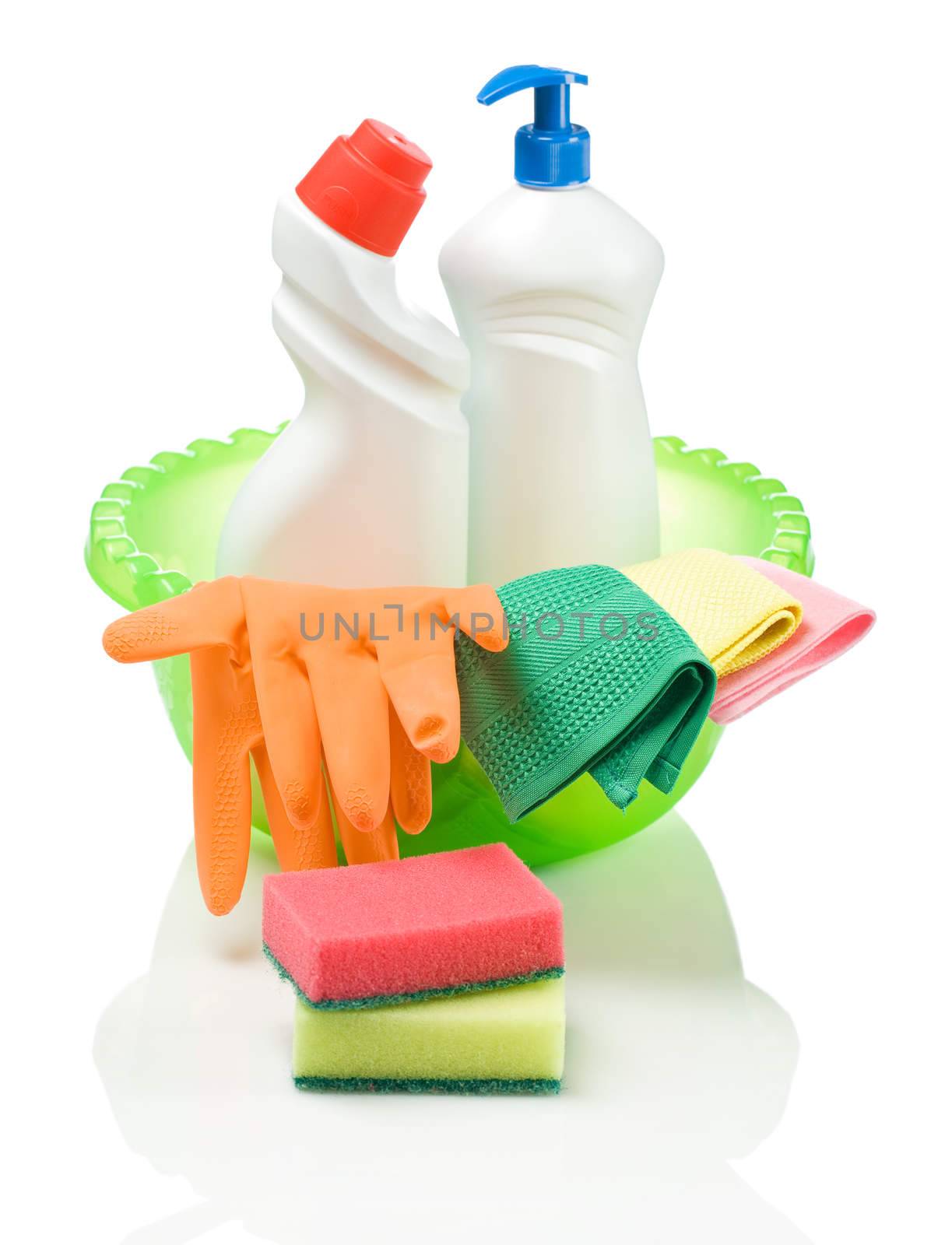 basin with objects for cleaning