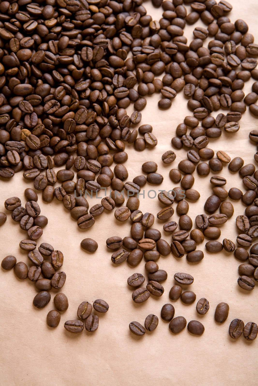 background of coffee on a paper close up