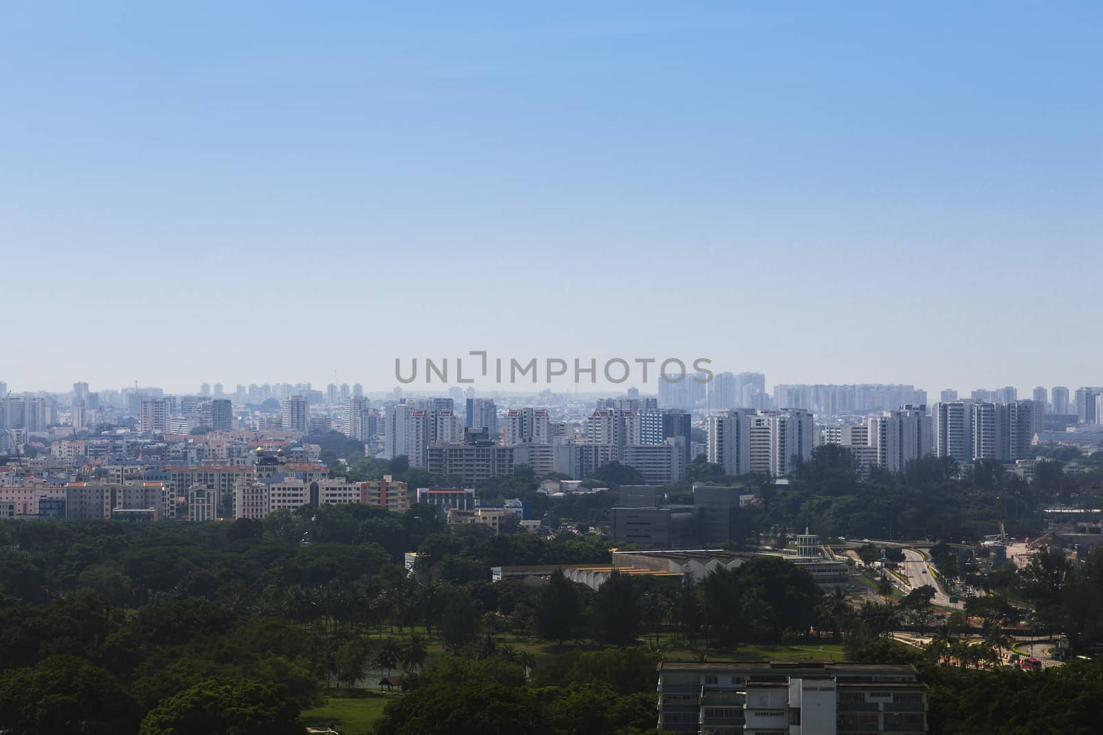 High angle horizontal view of an old crowded residential district in Singapore.