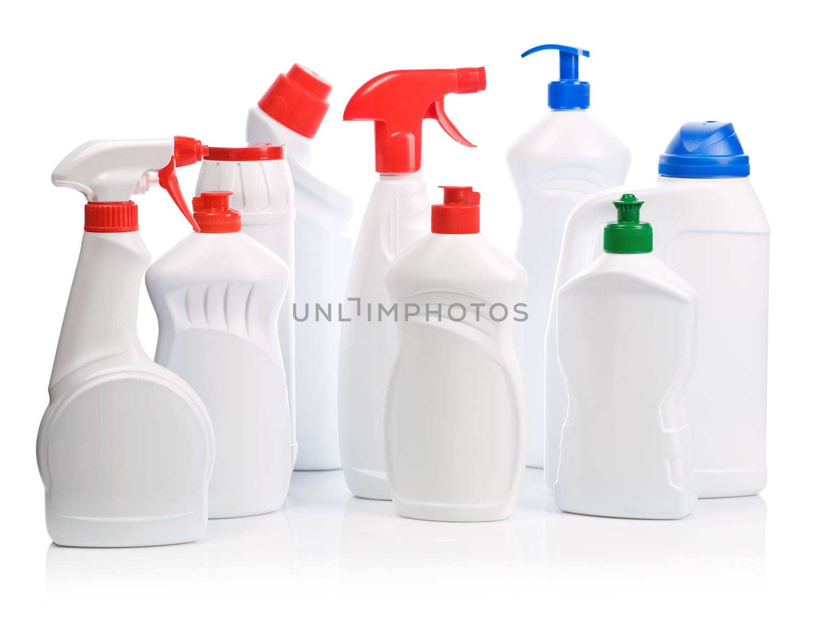 Nine bottles for cleaning