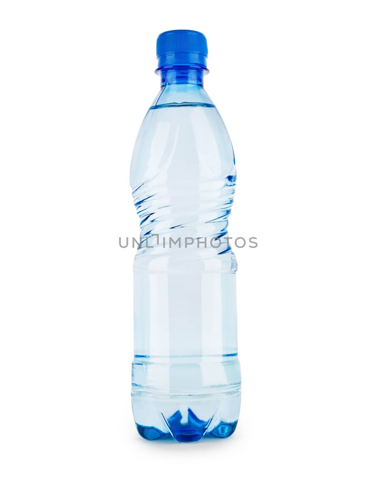 smal blue bottle with water isolated