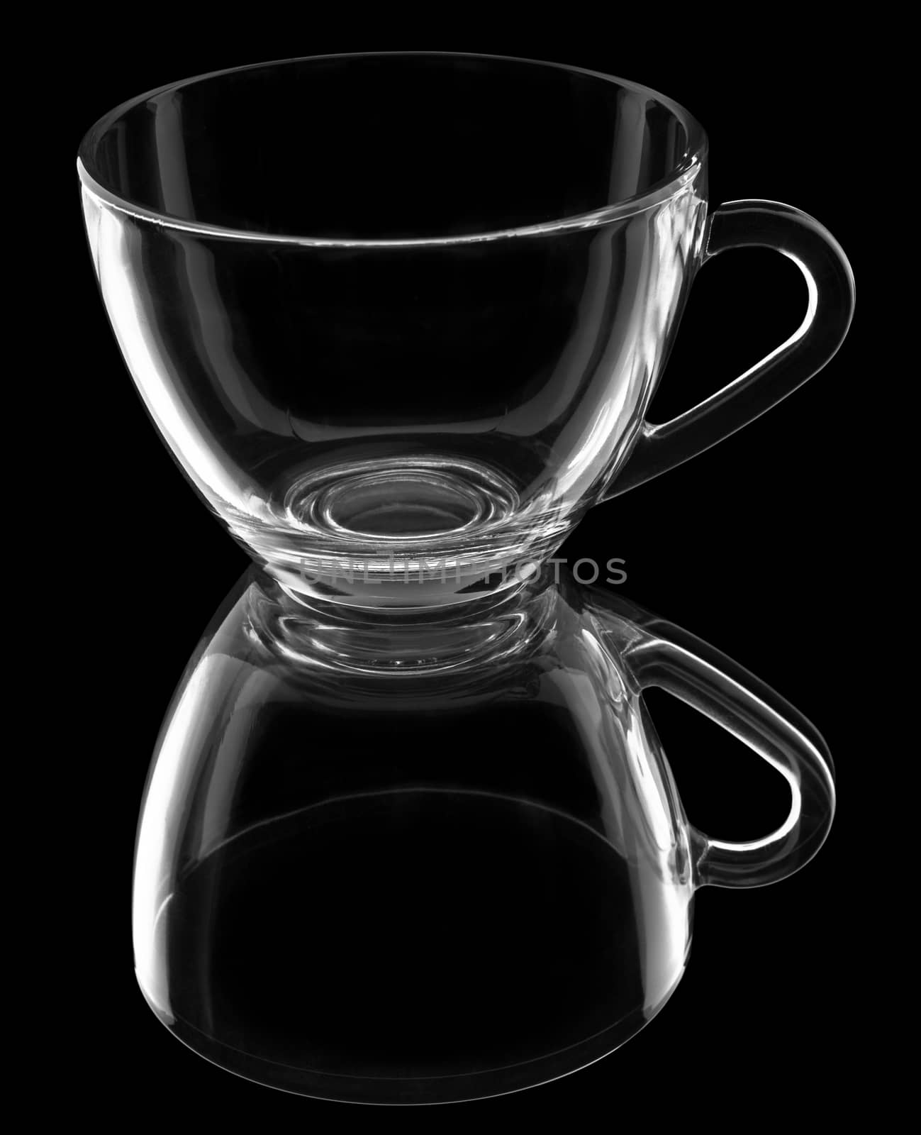 transparent cup with reflection isolated on black