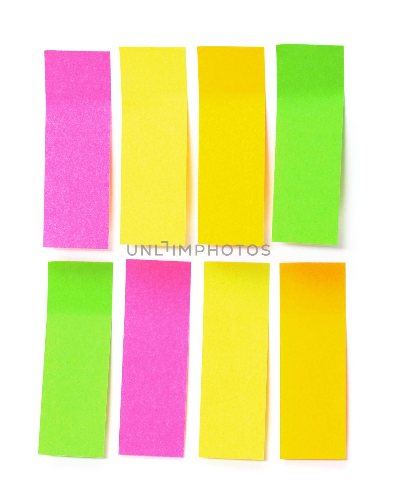 Set of multicolored paper sticky stickers, on white background
