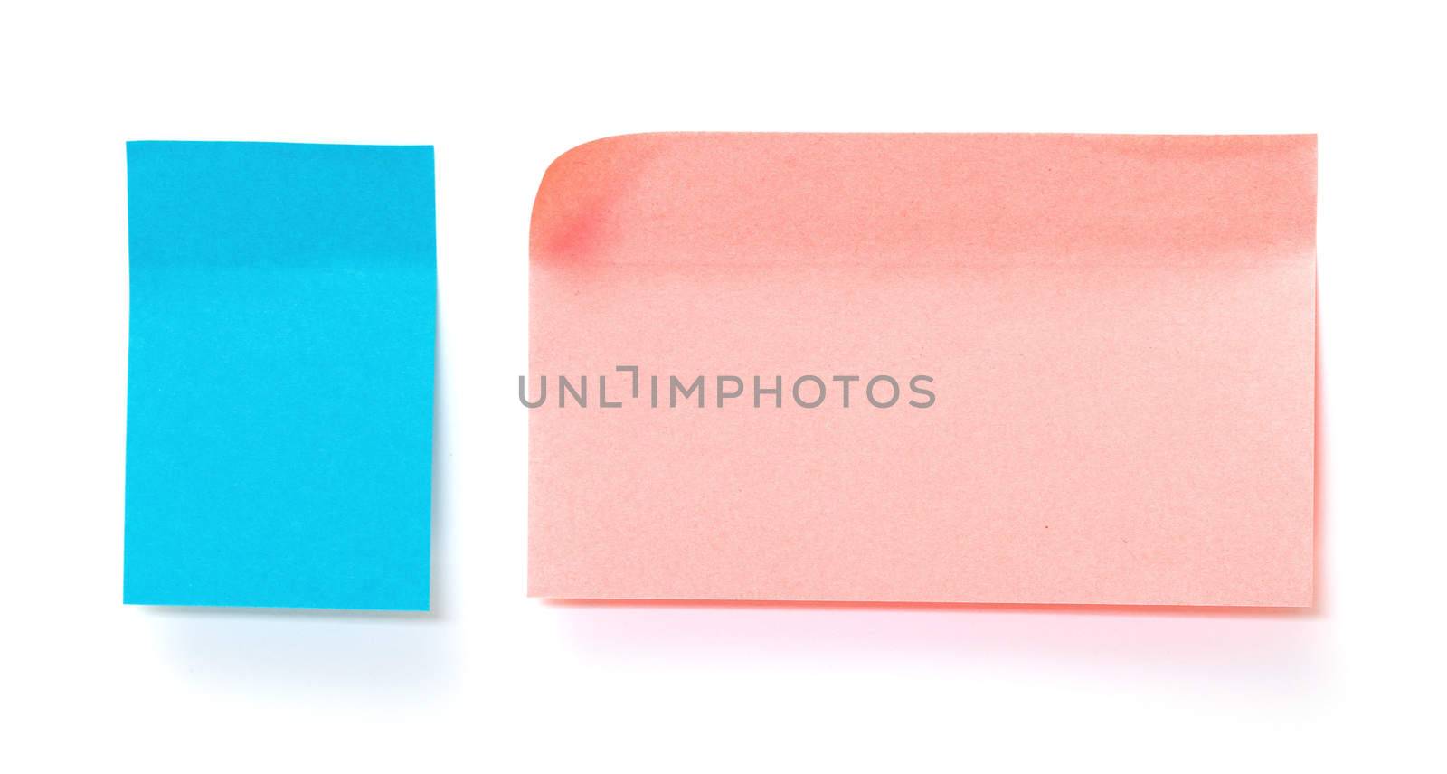 Blue and pink paper sticky stickers, on white background
