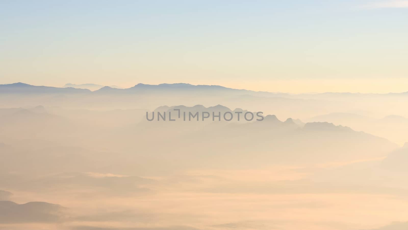 Sunrise on view point wetlands sea fog Doi Luang Chiang Dao. by ngungfoto