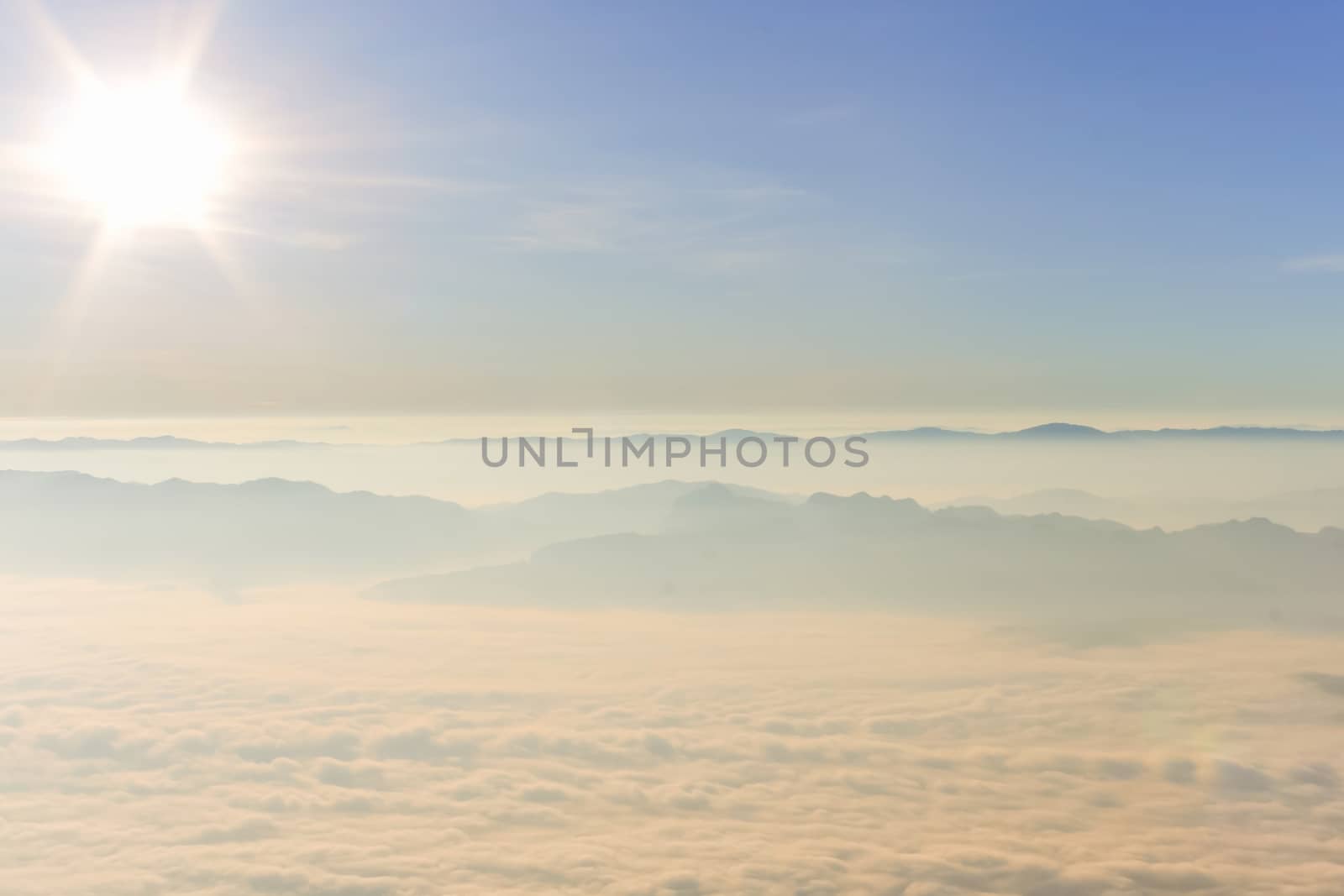 Sunrise on Doi Luang Chiang Dao. In the Chiang Dao Wildlife Sanctuary in Chiang Mai, Thailand .The highest peak an inverted cone of high limestone mountains, 2195 meters above sea level.