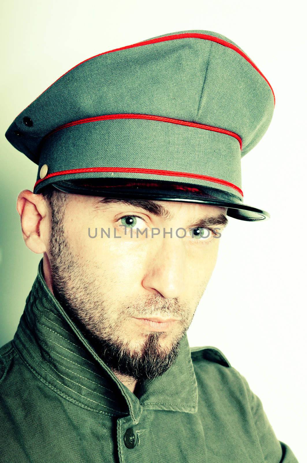 vintage young officer portrait with cap