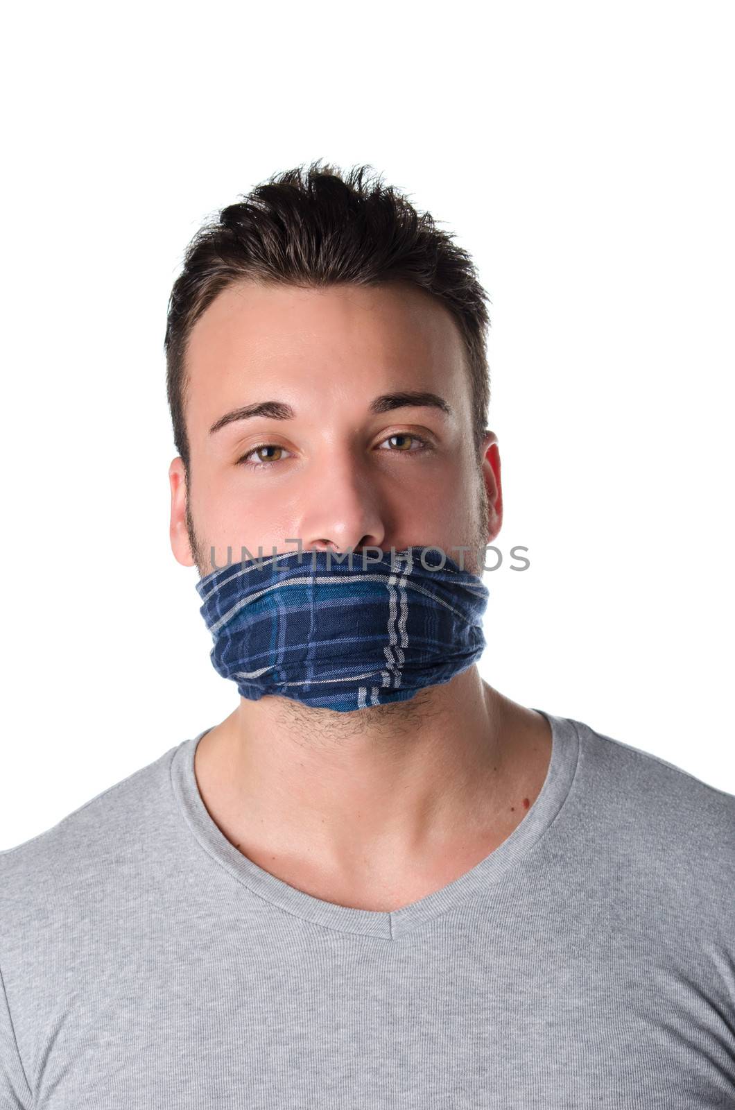 Gagged young man cannot speak by artofphoto