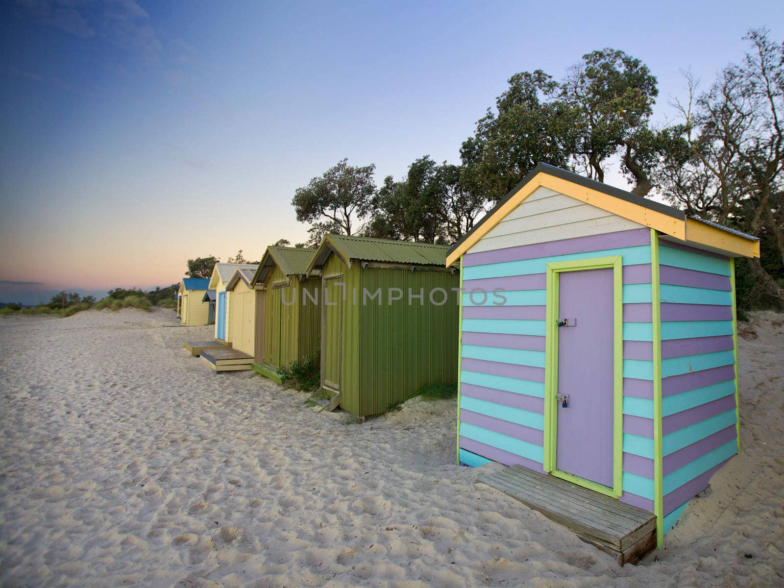 Colourful beach huts in Australia