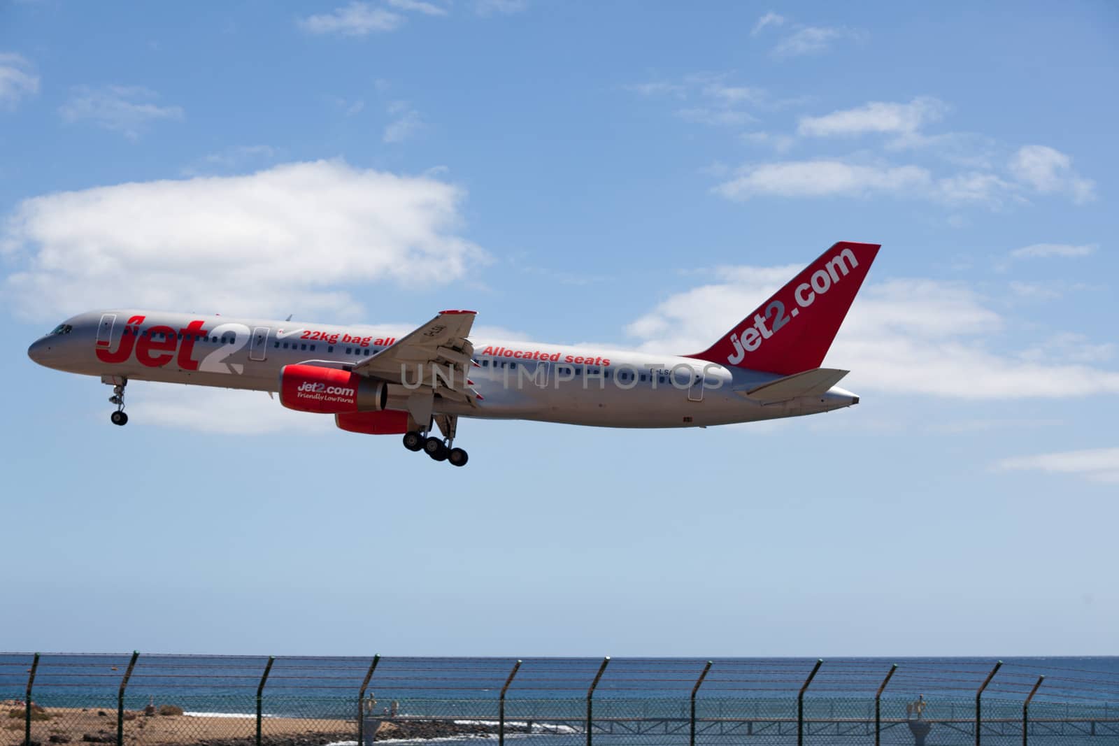 Arrecife, Spain, Mars 24.2013: Jet2.com one Boeing 757-21B is coming in for landing at the Airport on Lanzarote
