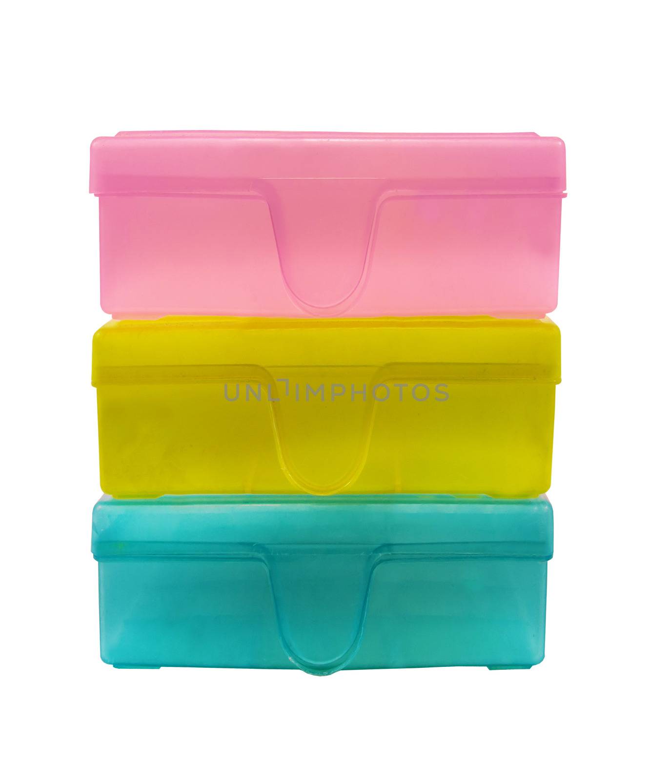 a pile of plastic containers on a white background by sutipp11
