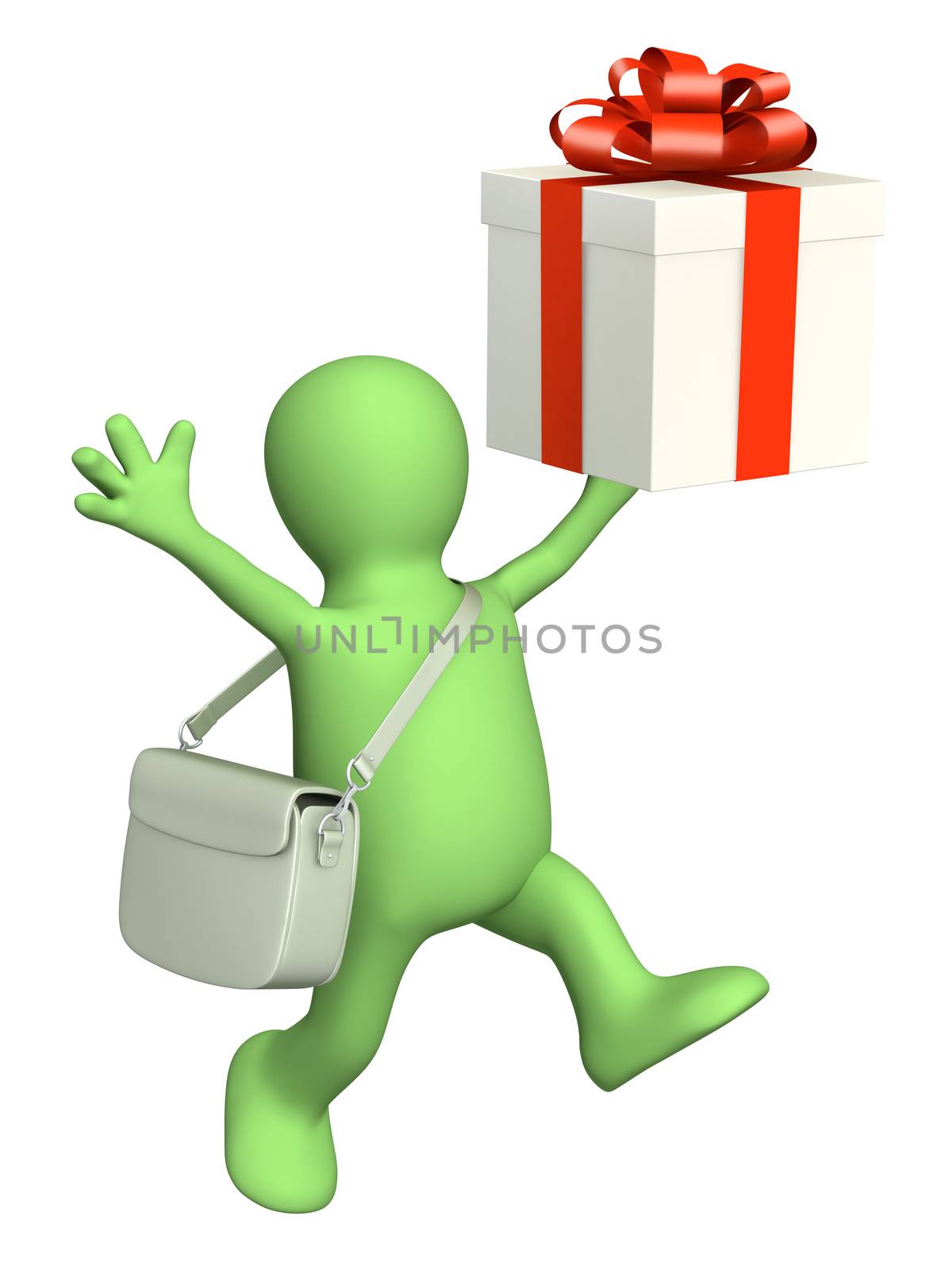 Courier with gift. Isolated over white