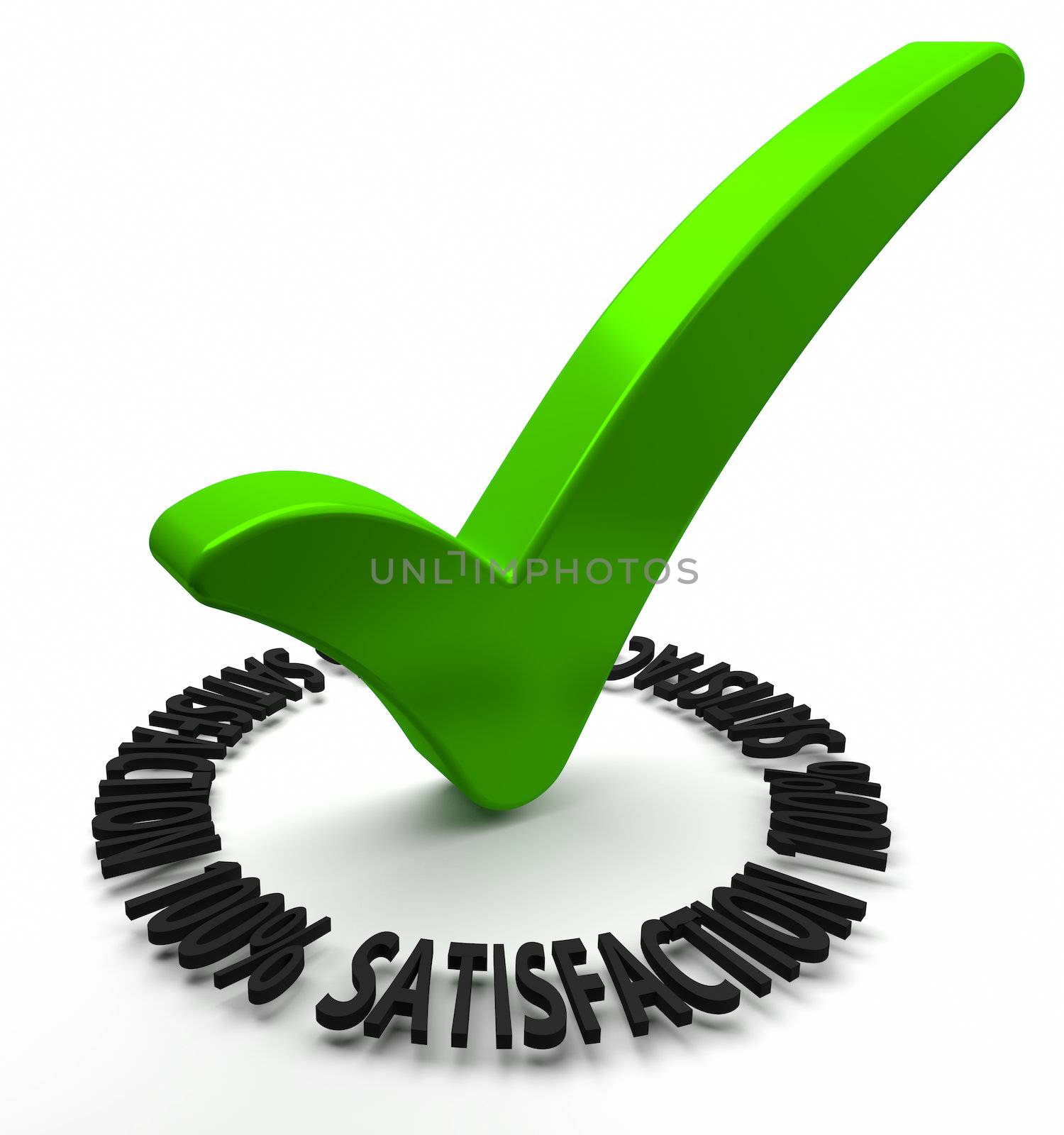 Green check mark with 3D text.