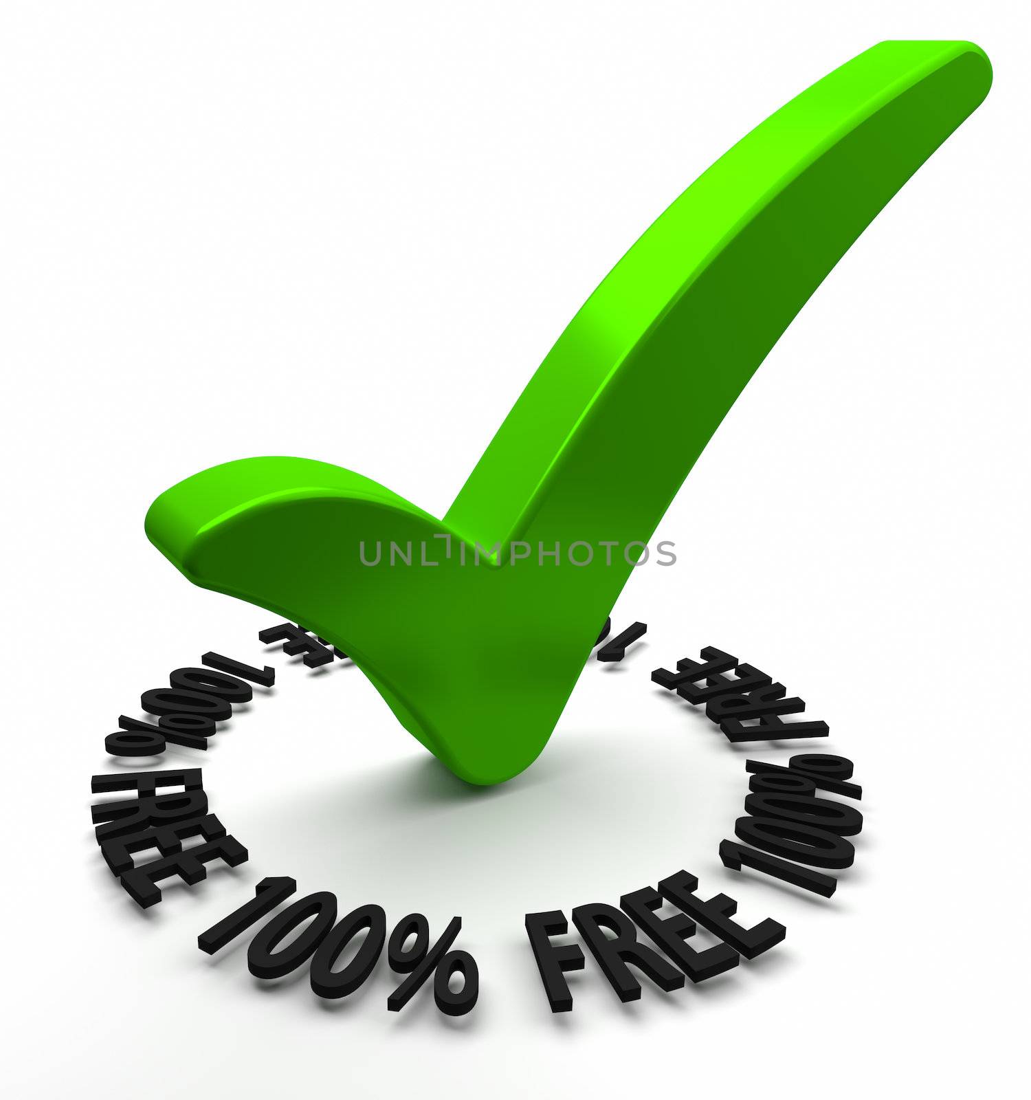 Green check mark with 3D text.