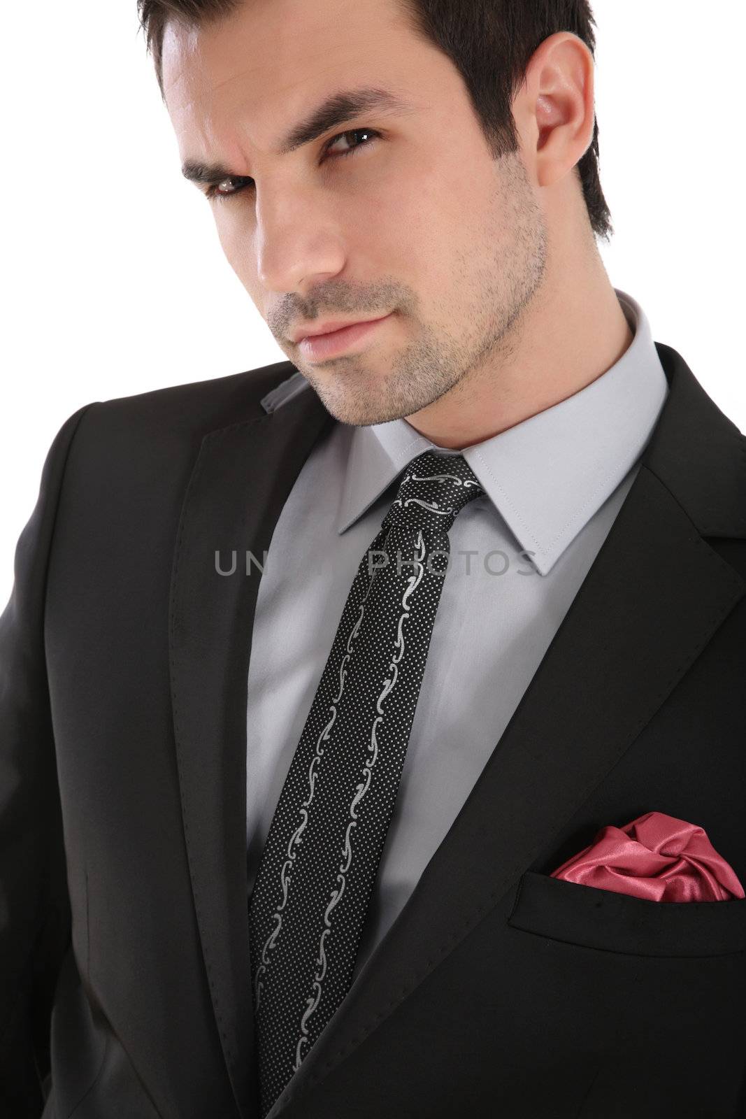 Elegant handsome man with a tie and red pocket handkerchief