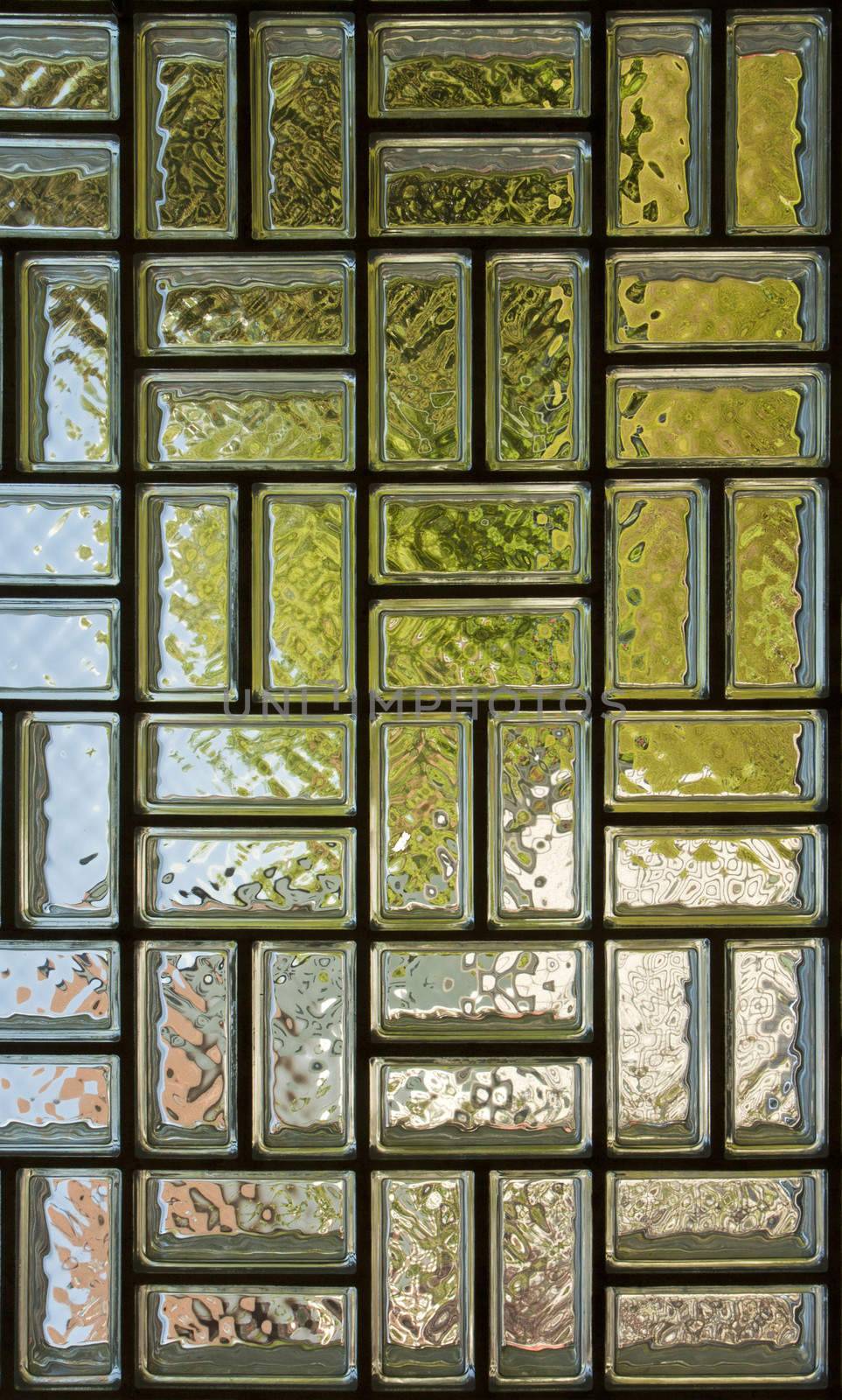 Wall paneled with glass brick distorting light