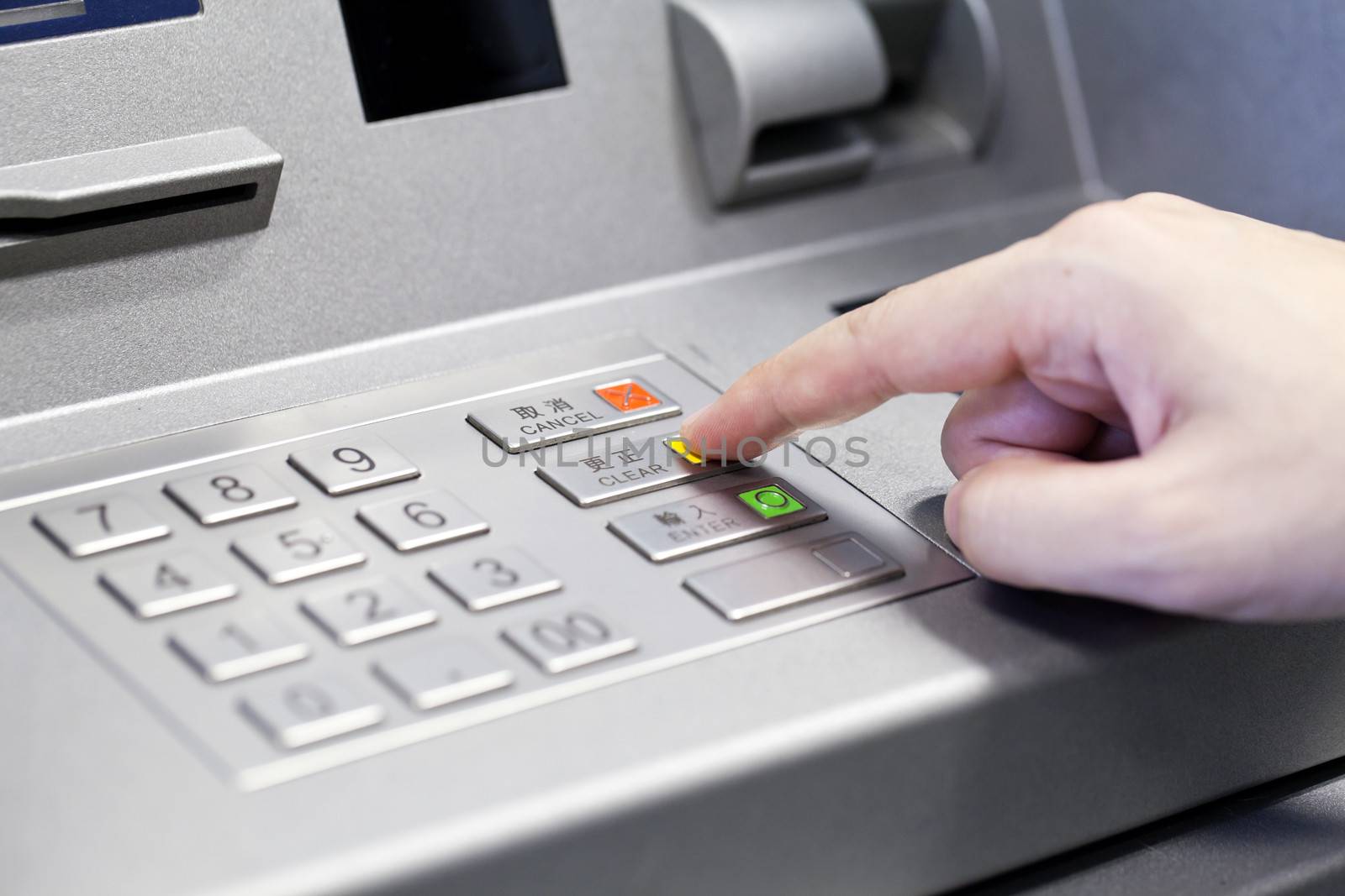 Human hand using ATM machine