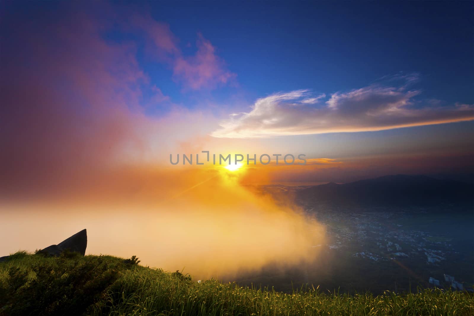 Hong Kong mountain sunset with clouds moving