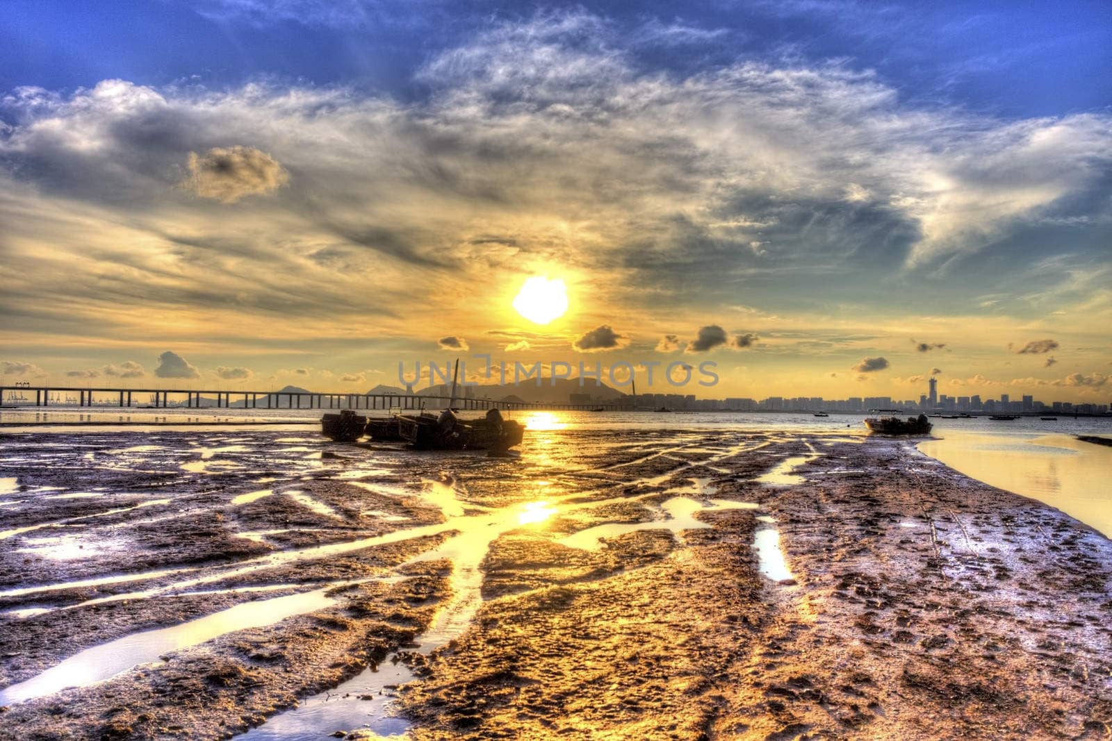 Sunset along coast in Hong Kong