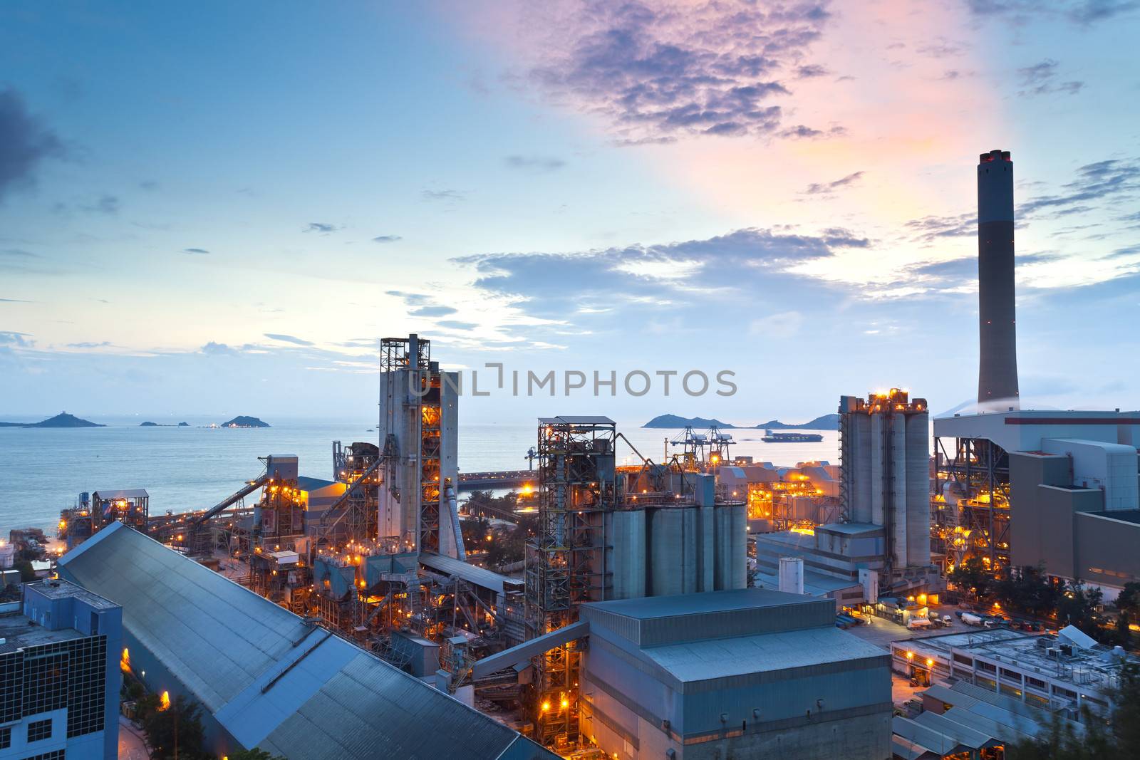 Sunset at power plant in Hong Kong