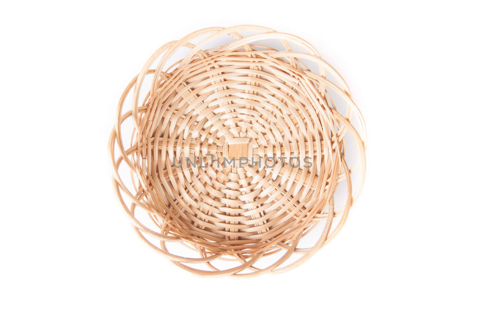 Decorative strawy basket isolated on white background