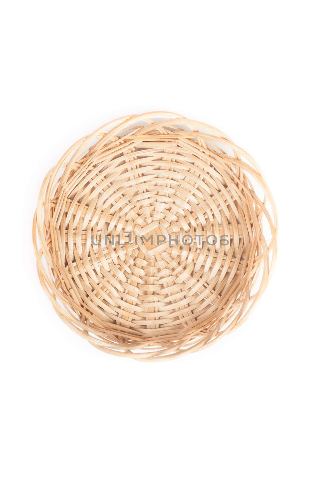 Decorative strawy basket isolated on white background