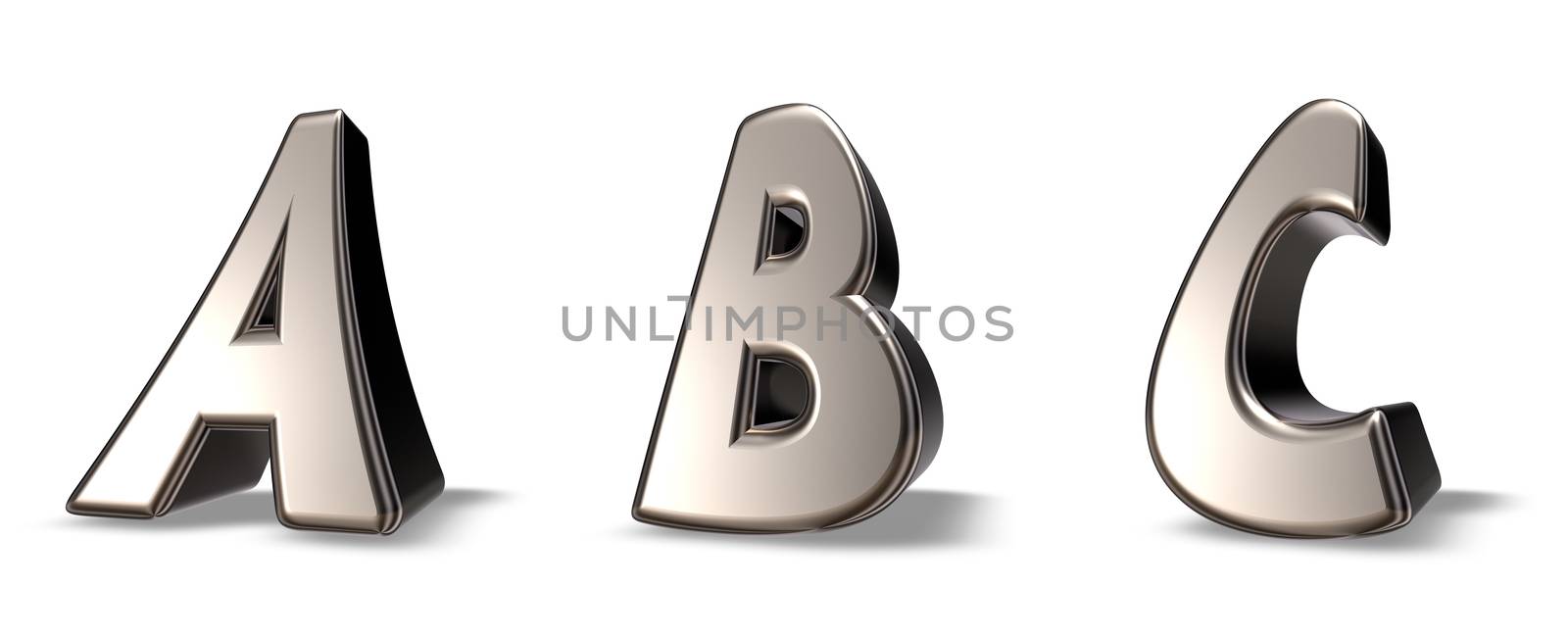 metal letters abc on white background - 3d illustration