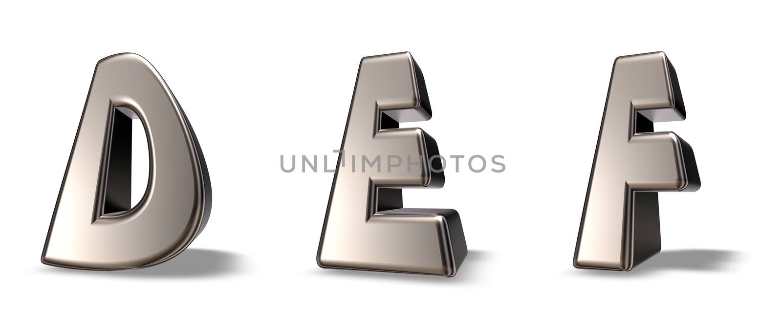 metal letters def on white background - 3d illustration
