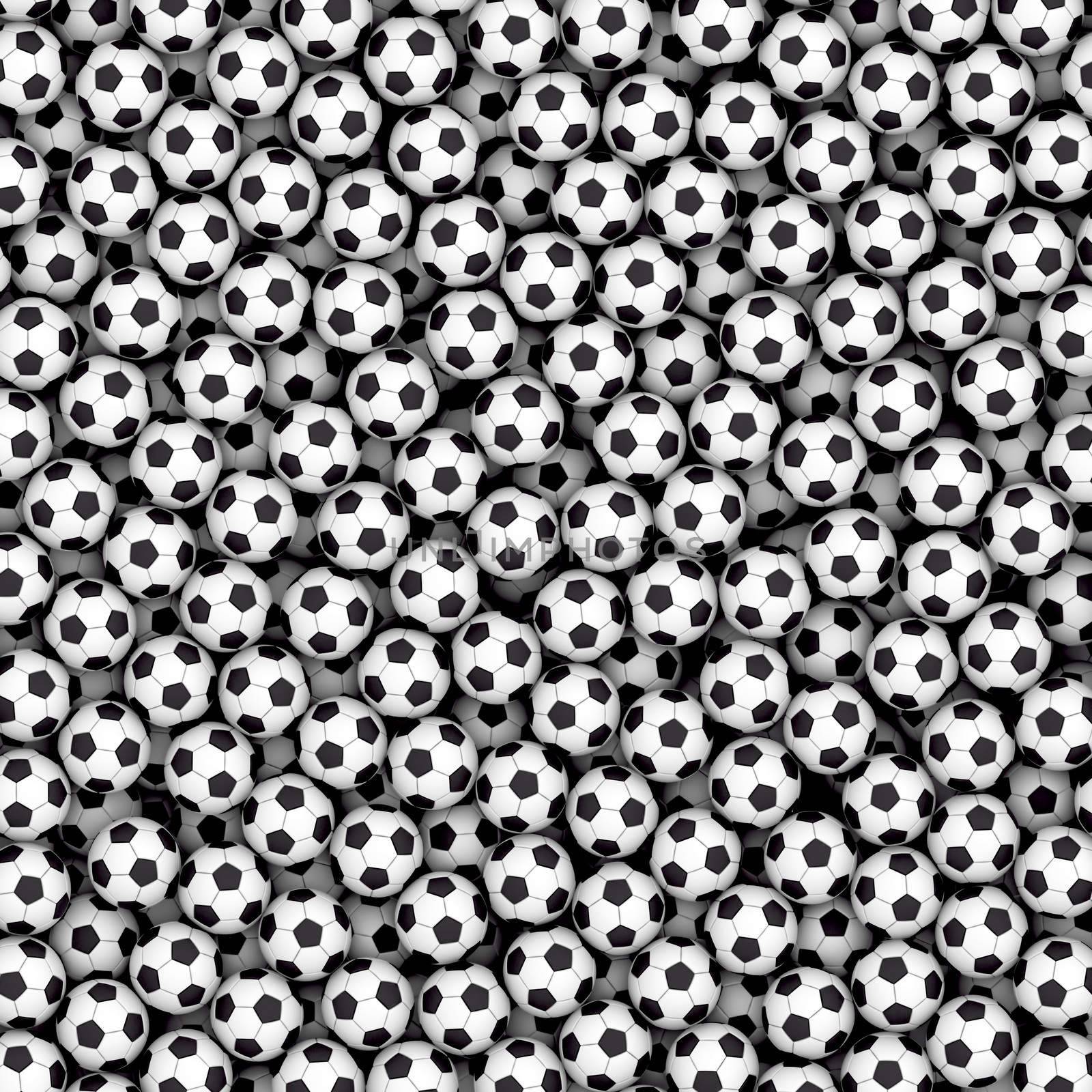 Background composed of many soccer balls. High resolution 3D image