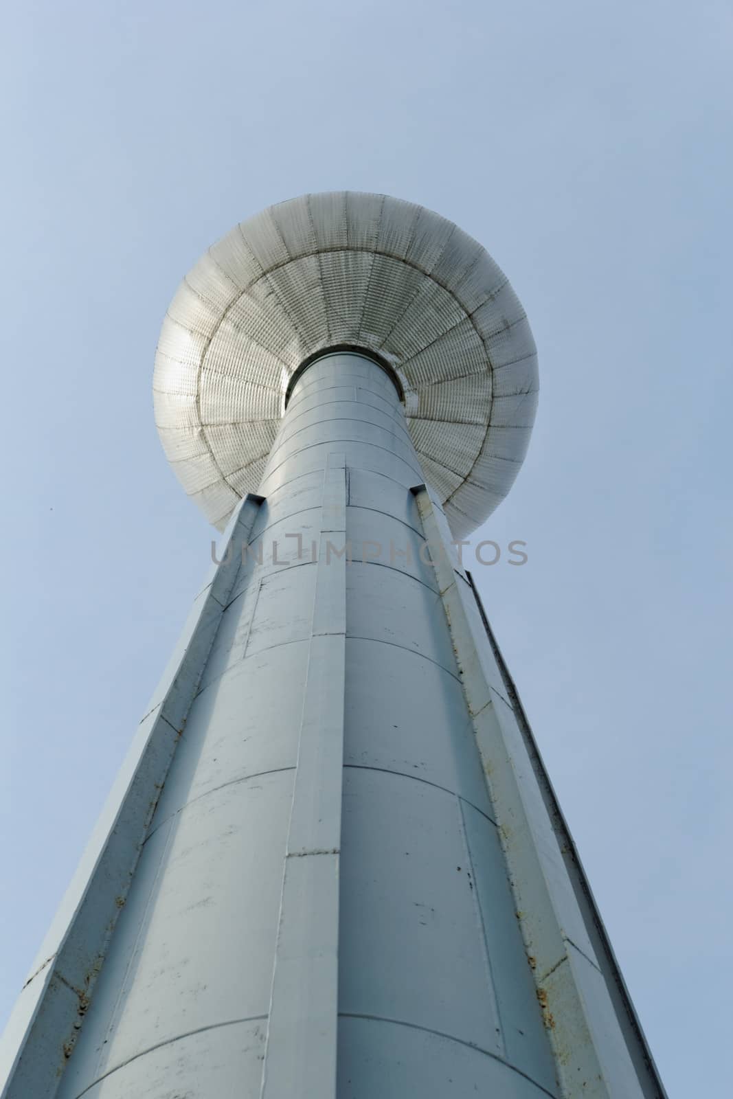 Shot of a water pressure tower made of metal and steel. 