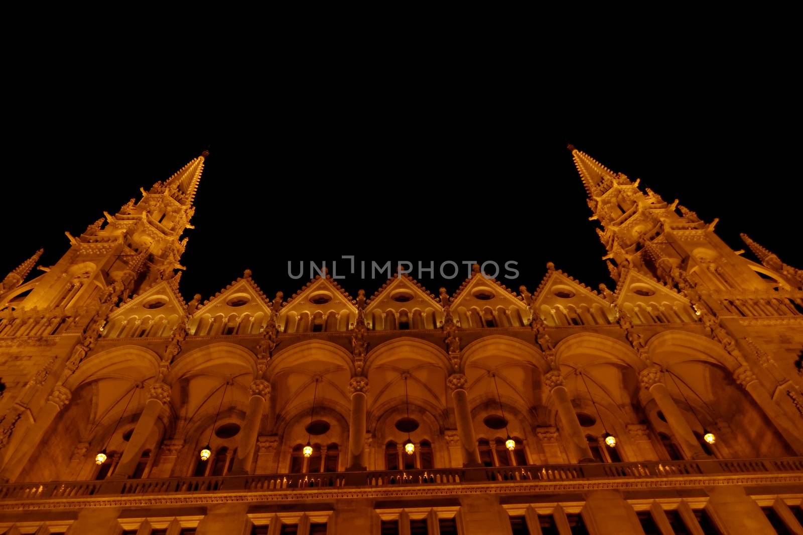 Budapest Parliament building in Hungary at twilight detail