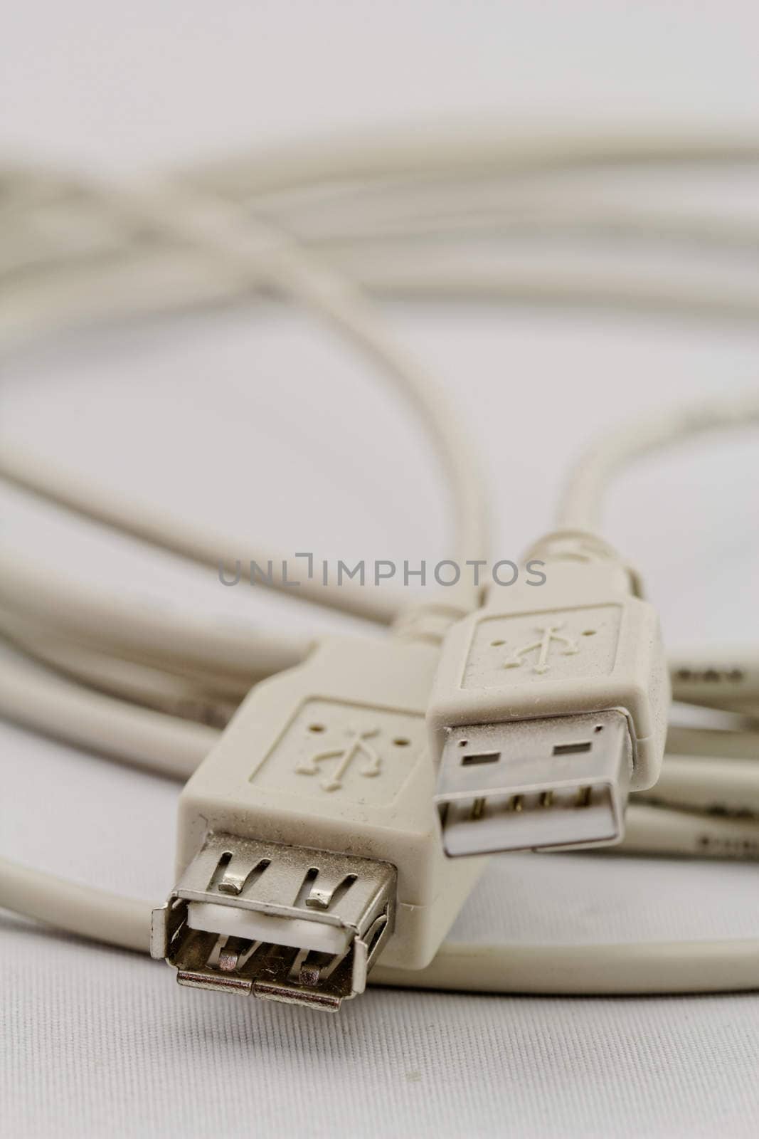 white usb extension cable on white background