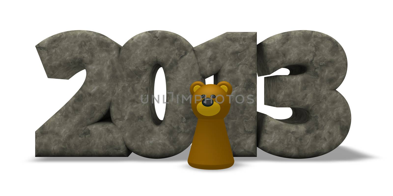 stone year number 2013 and bear - 3d illustration
