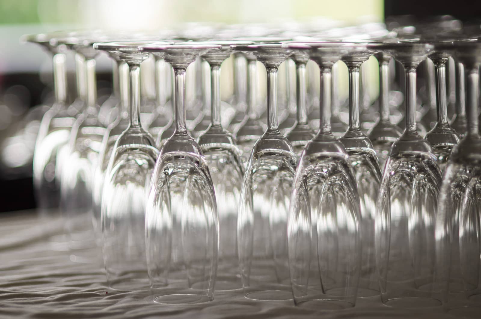 row of wine glass on the table