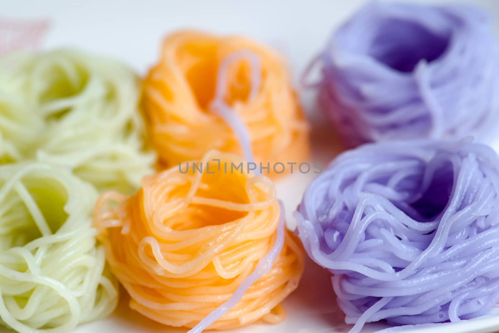 colorful of Thai vermicelli eaten with curry 