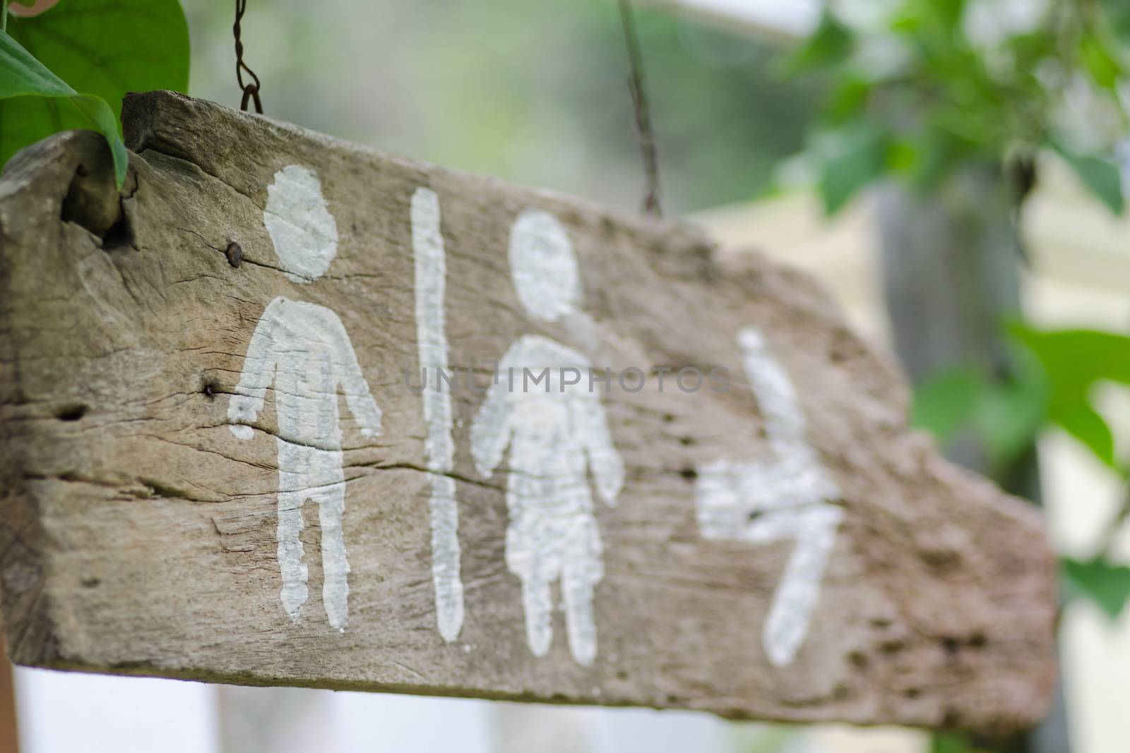 toilet sign on the old wood