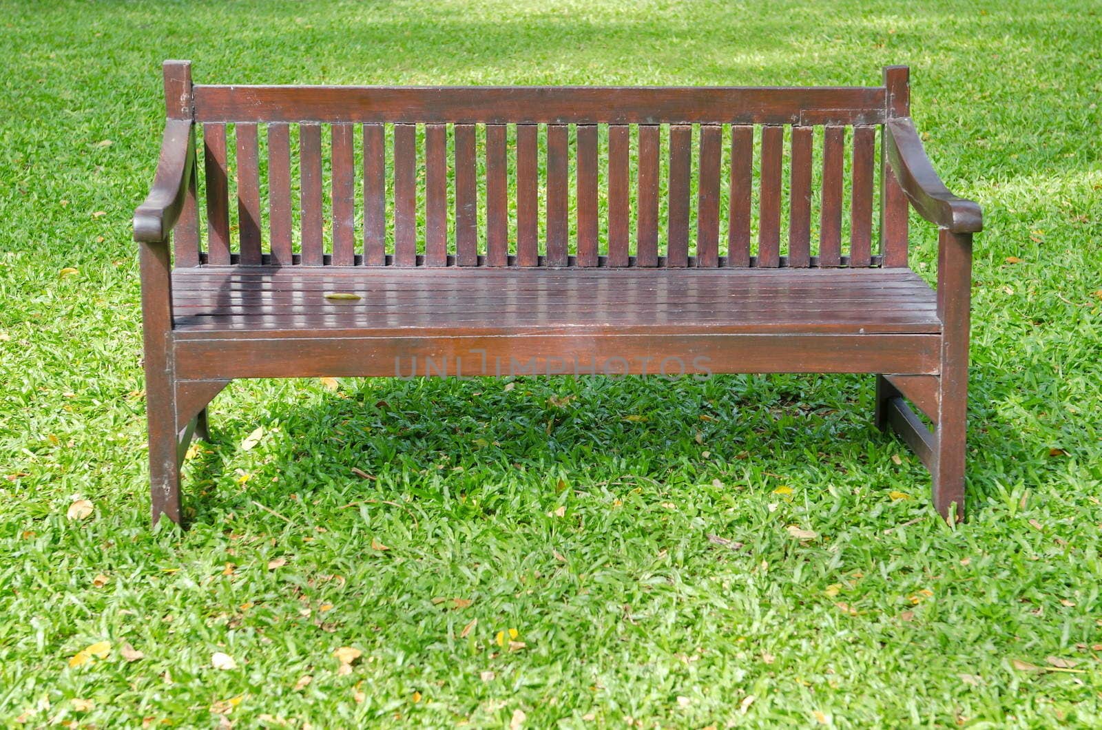 brown wood bench on green grass