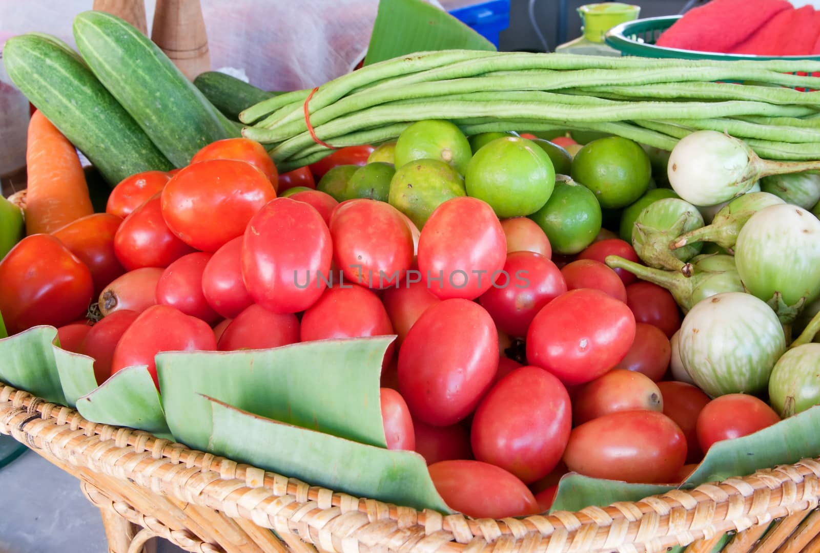group of colorful Thai local vegetables 
