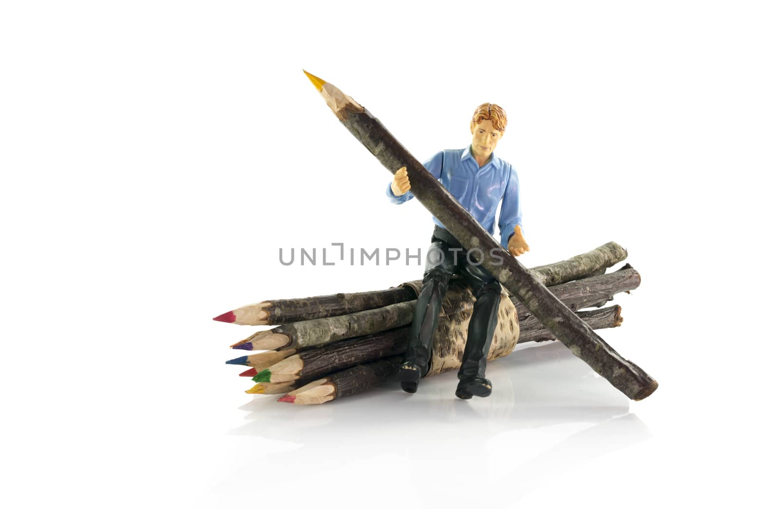 man with original wooden pencil by compuinfoto