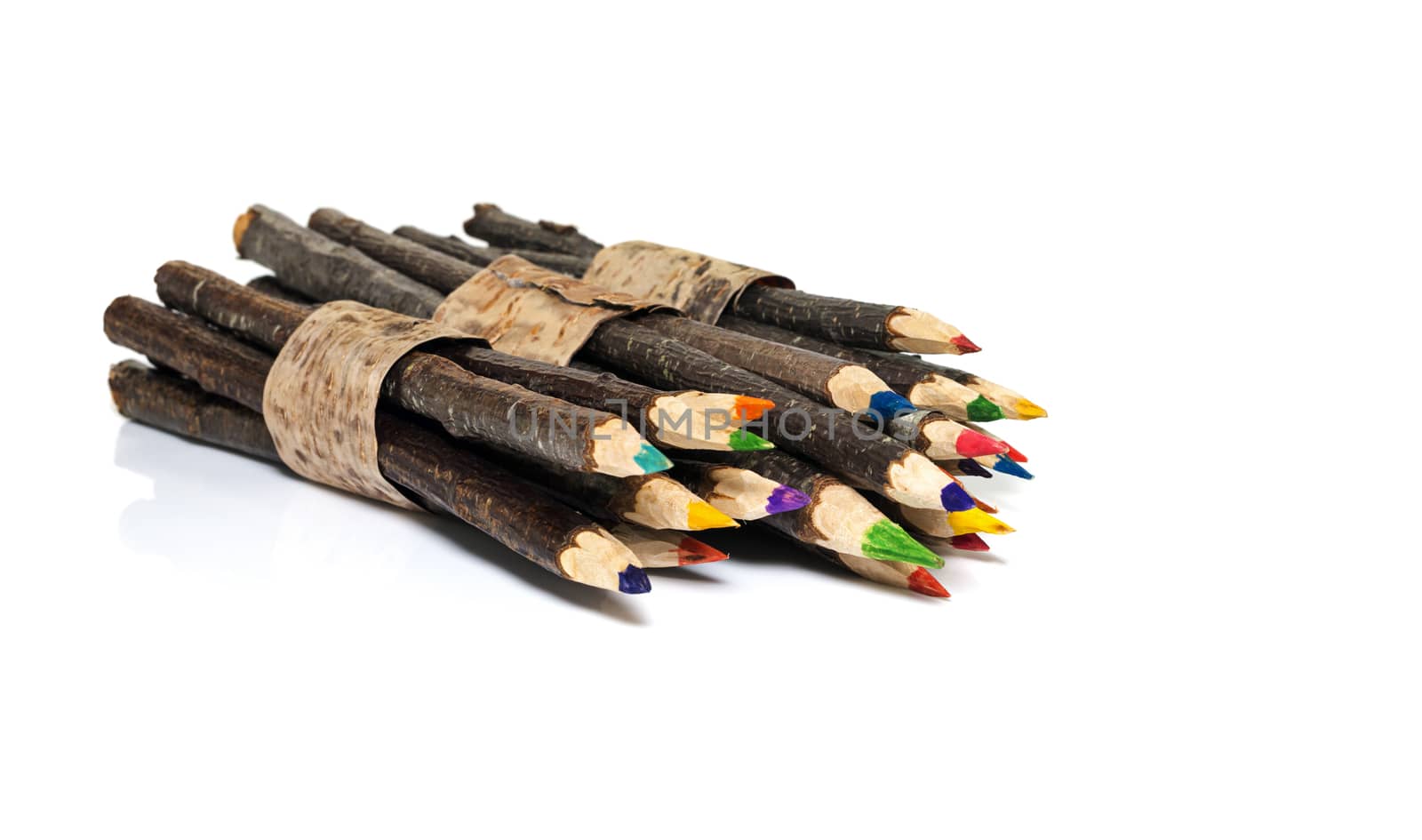 original wooden pencils in green orange and yellow