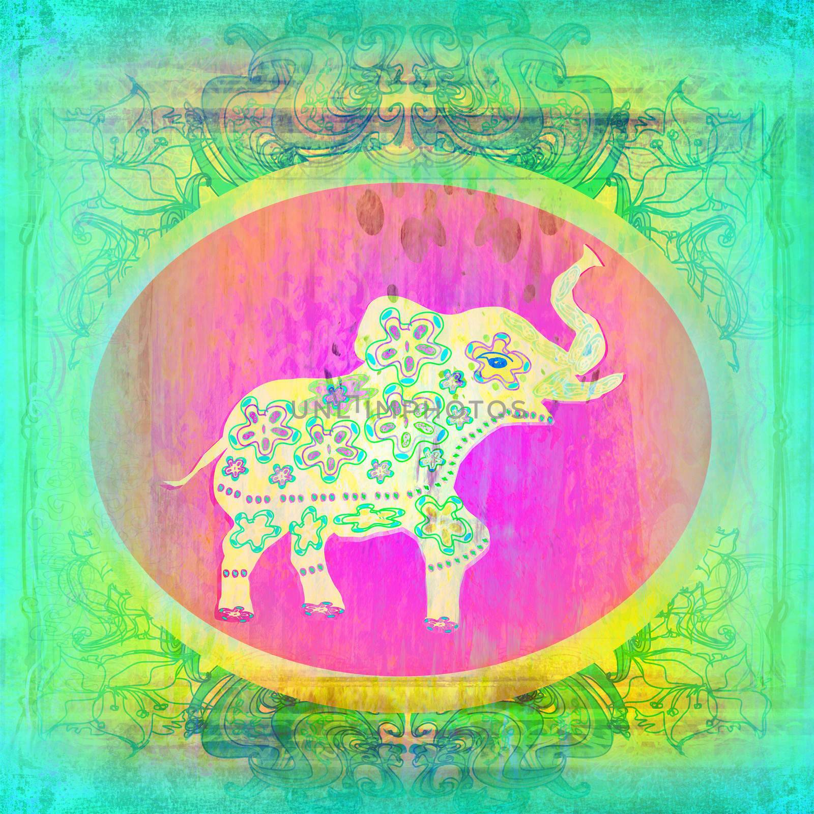 Vintage Indian ornament with an elephant by JackyBrown