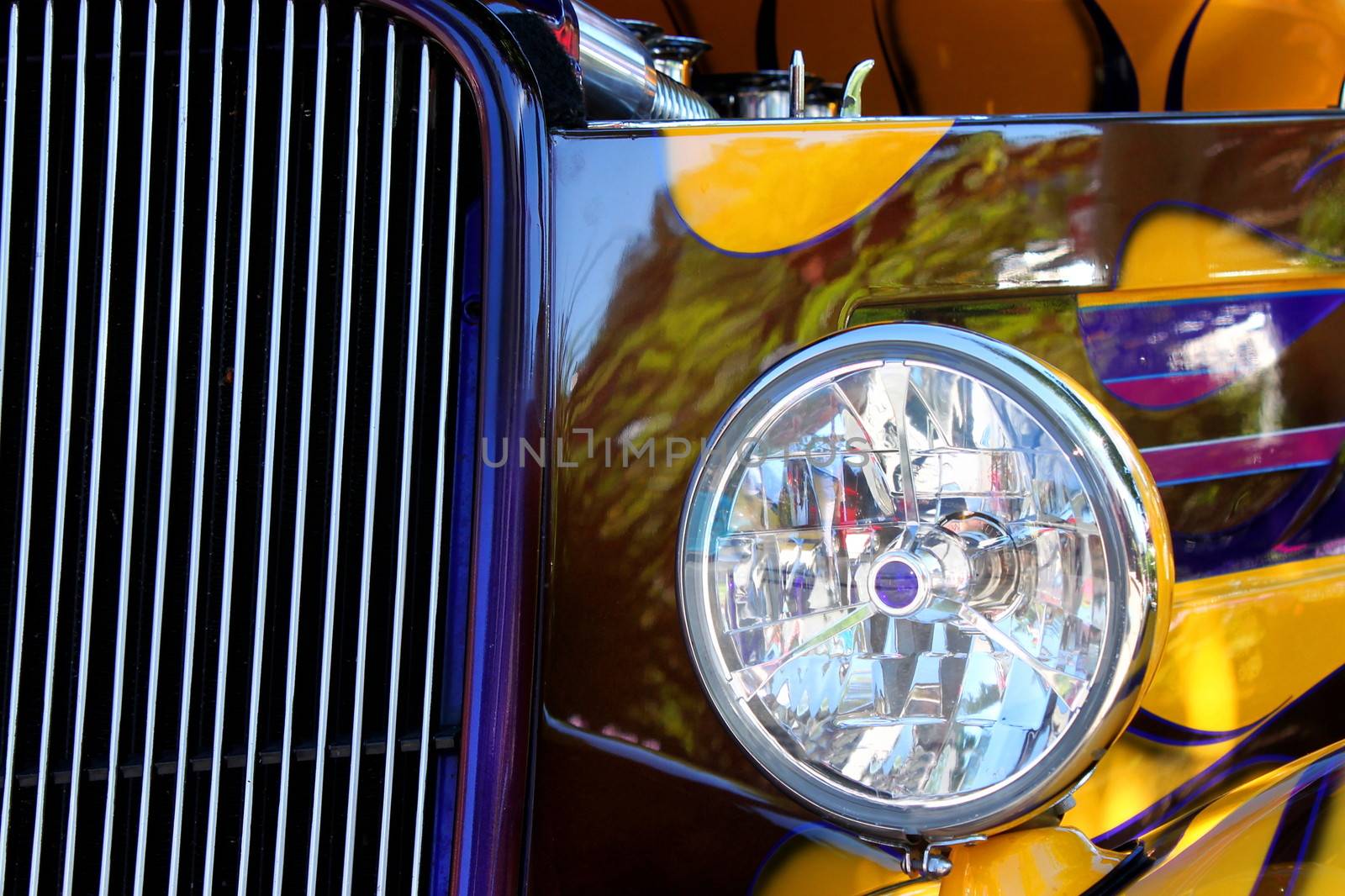 Closeup of a hot rod show car light.