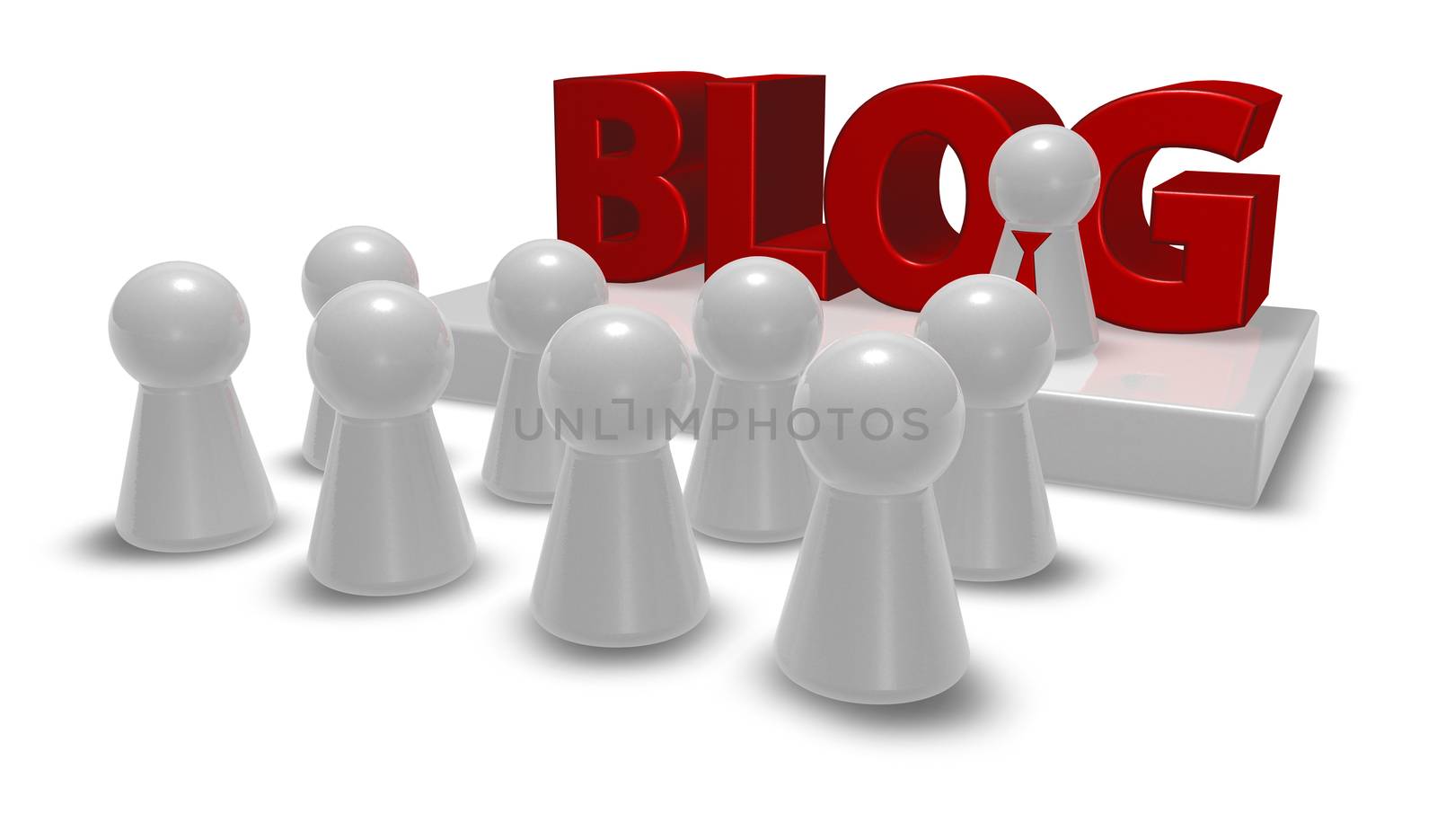 crowd and speaker on stage with the word blog - 3d illustration