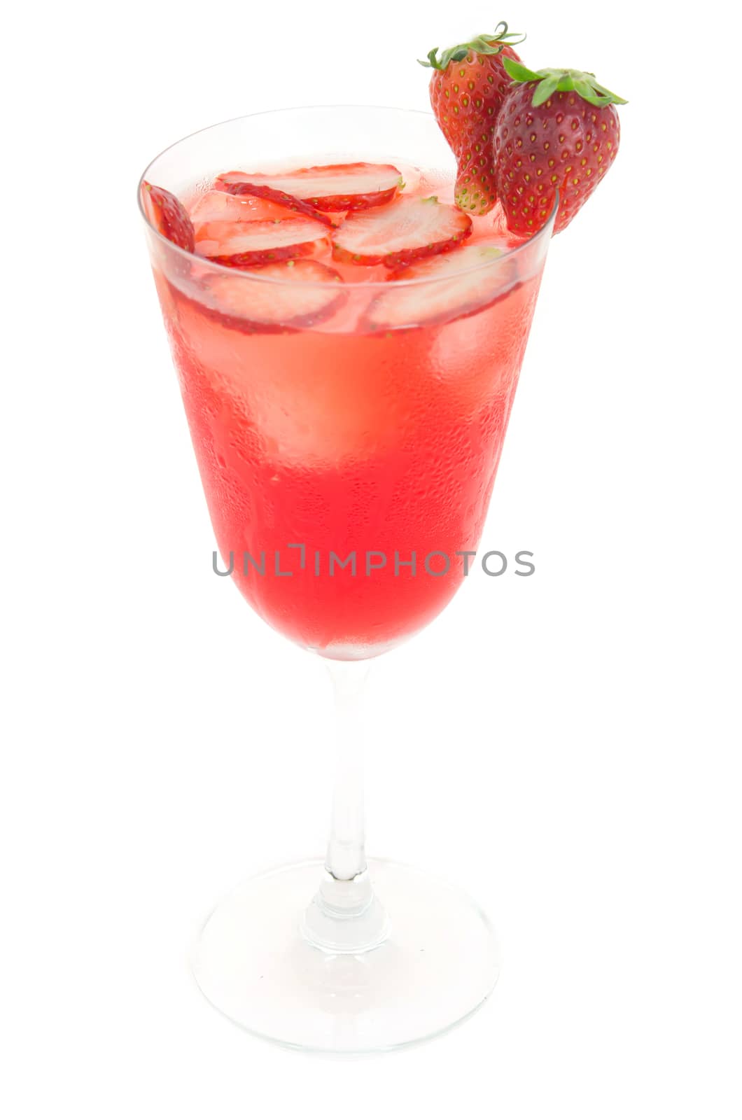 ice strawberry juice in glass served with fresh strawberry ,