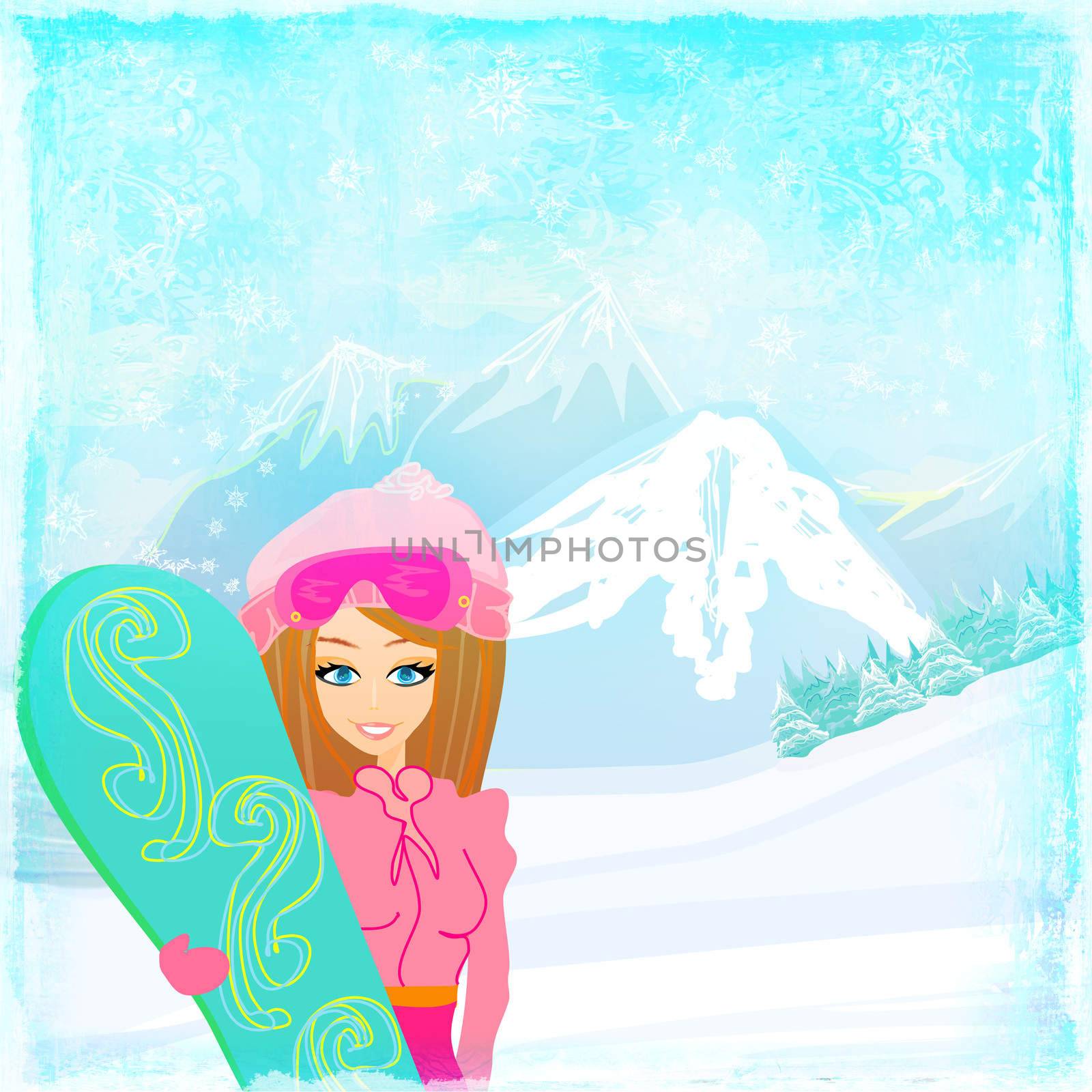 Girl with the snowboard by JackyBrown