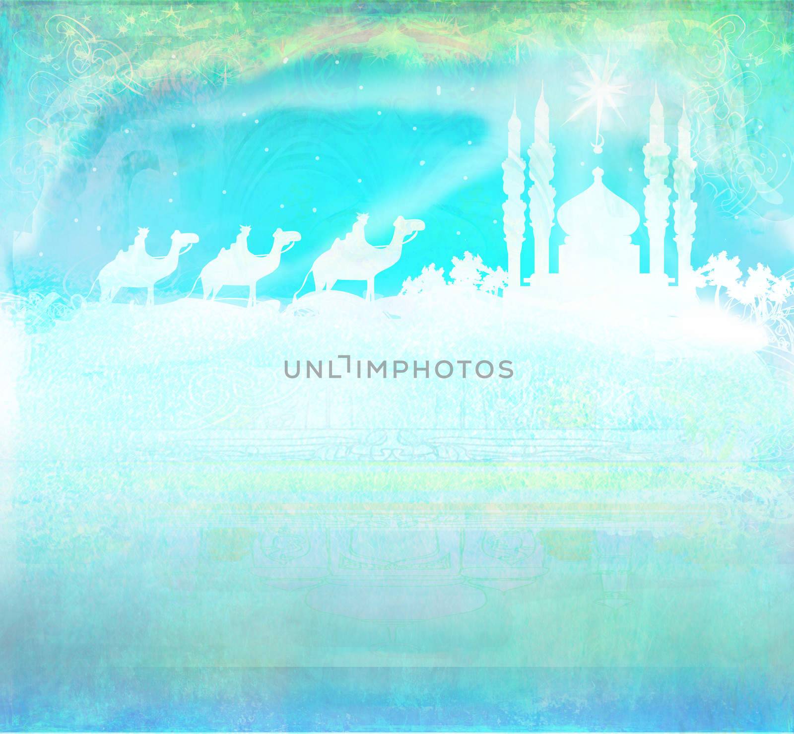 Classic three magic scene and shining star of Bethlehem