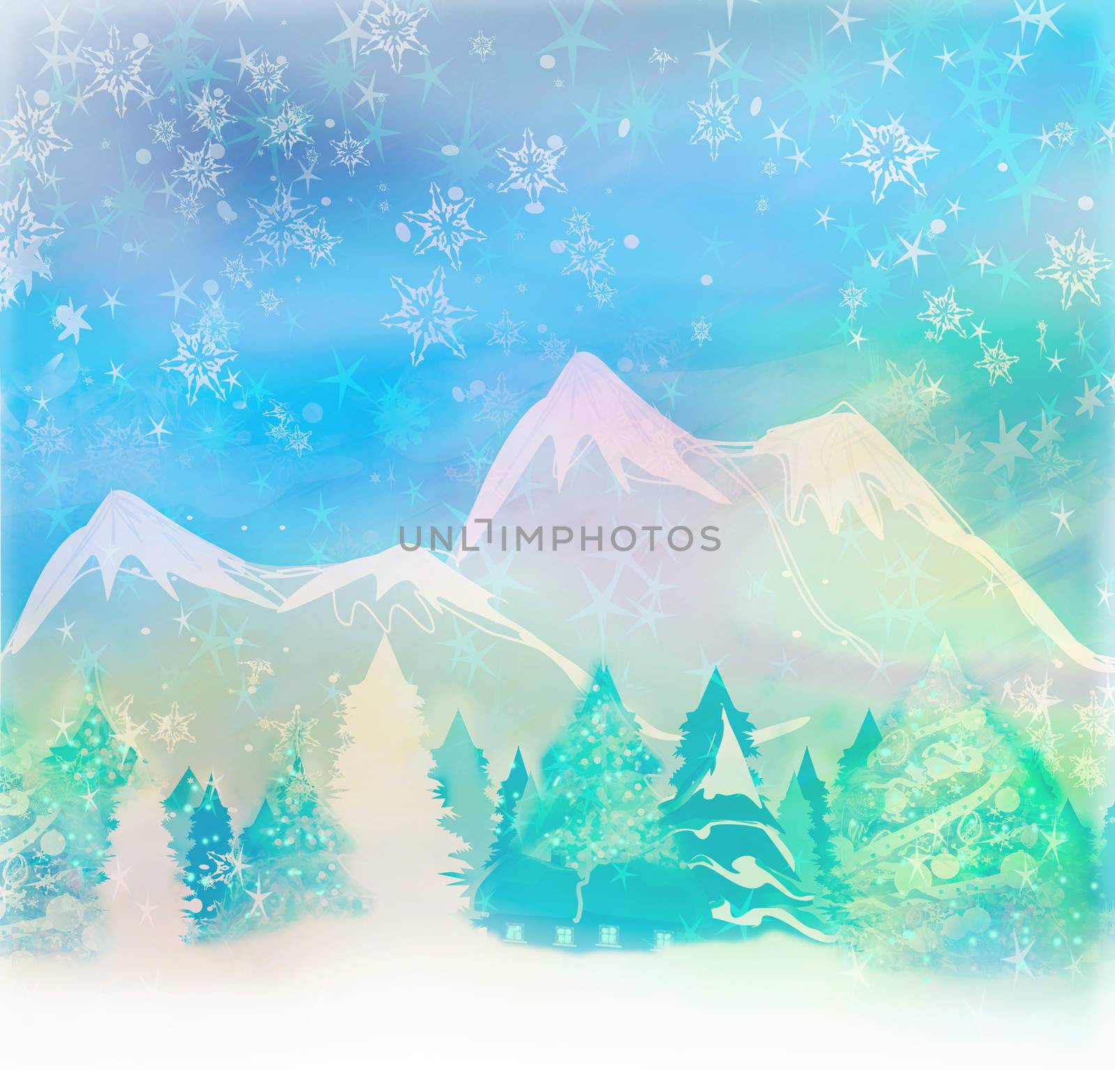 Christmas night in the village card