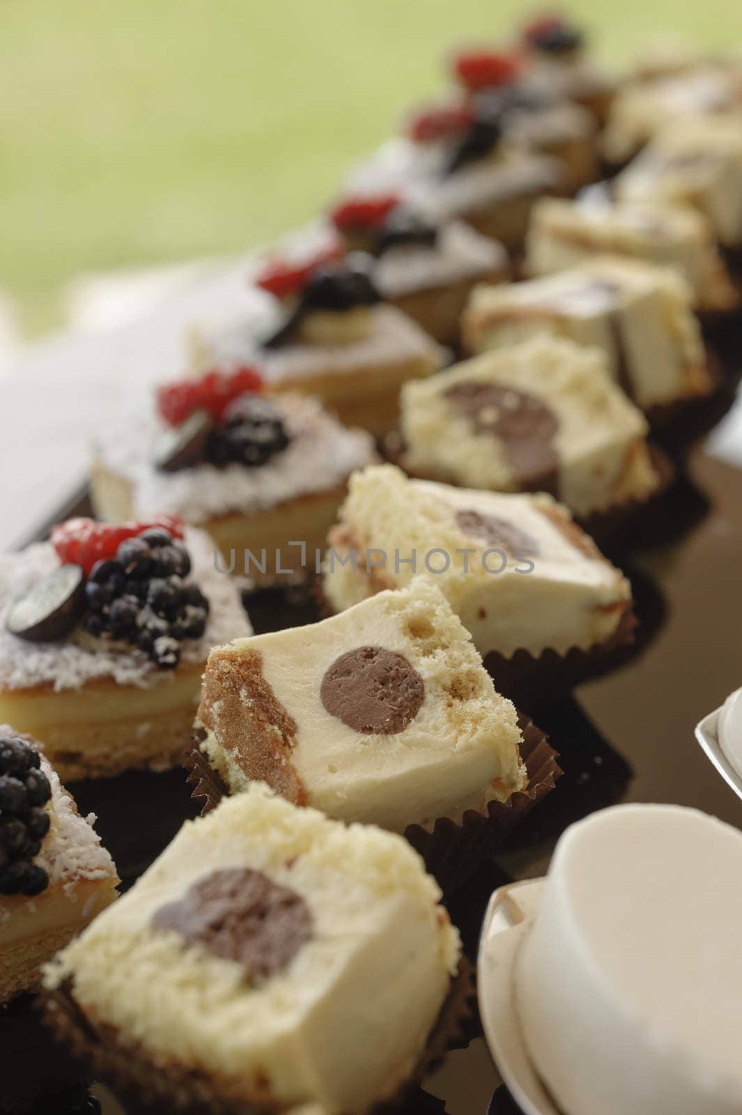 Variety of italian pastry on tray display