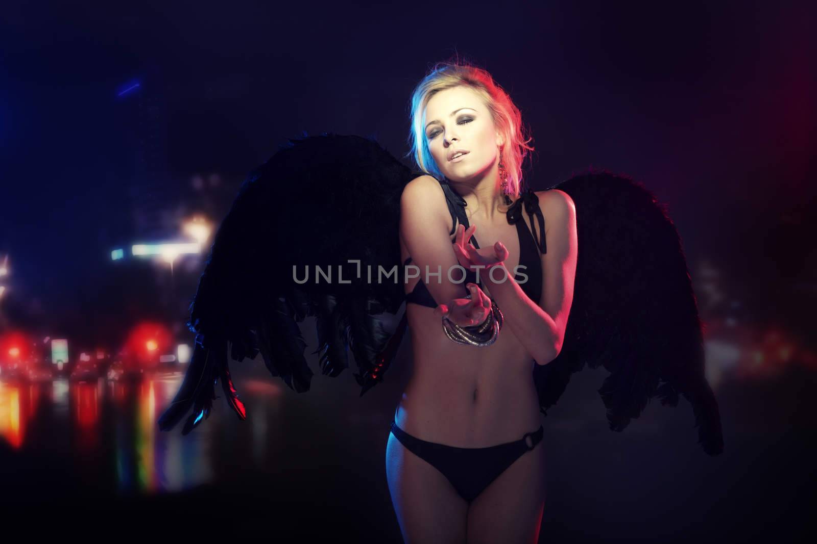 Dark angel in the city by Novic