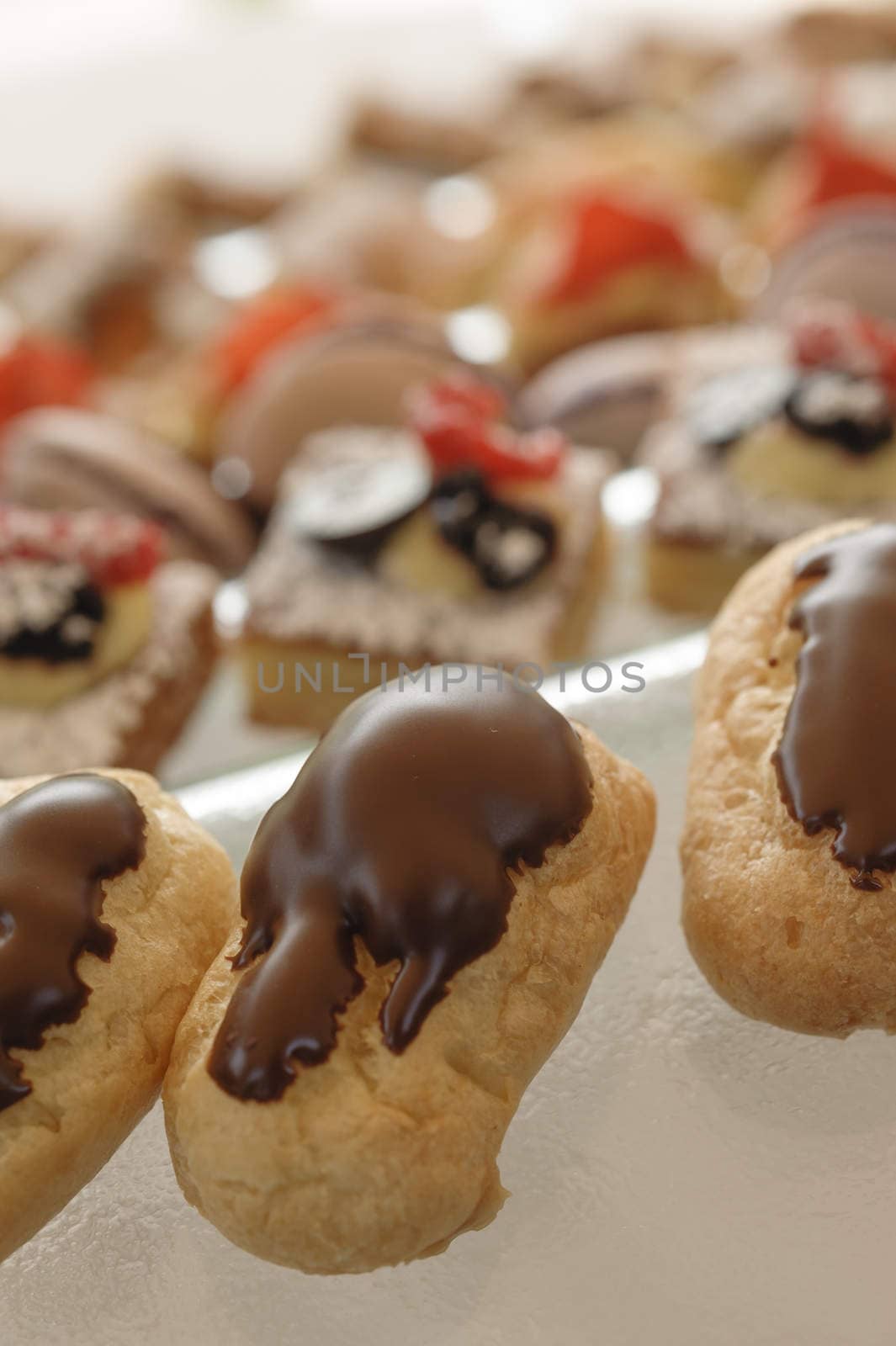 Variety of italian pastry on tray display